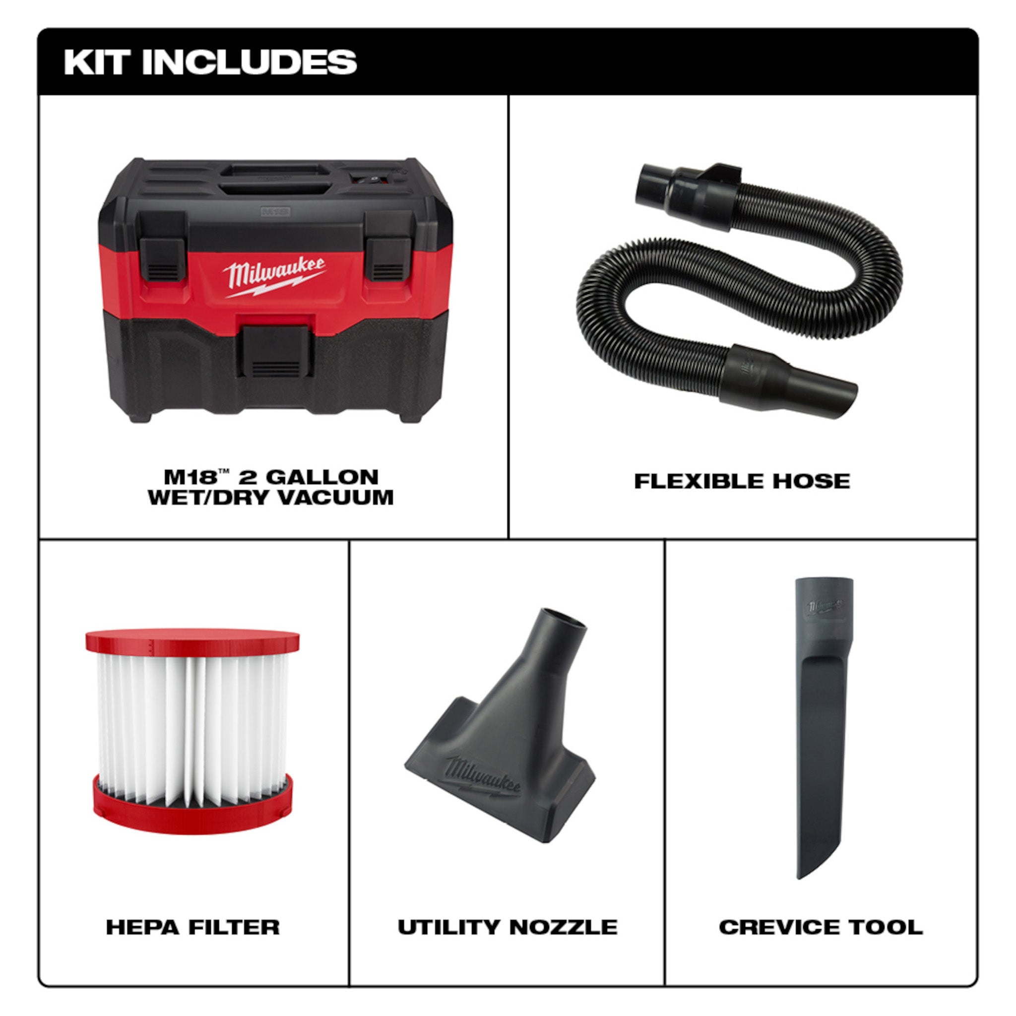Milwaukee 0880-20 – Aspirateur eau et poussière sans fil au lithium-ion M18 18 V de 7,5 litres (outil seulement)