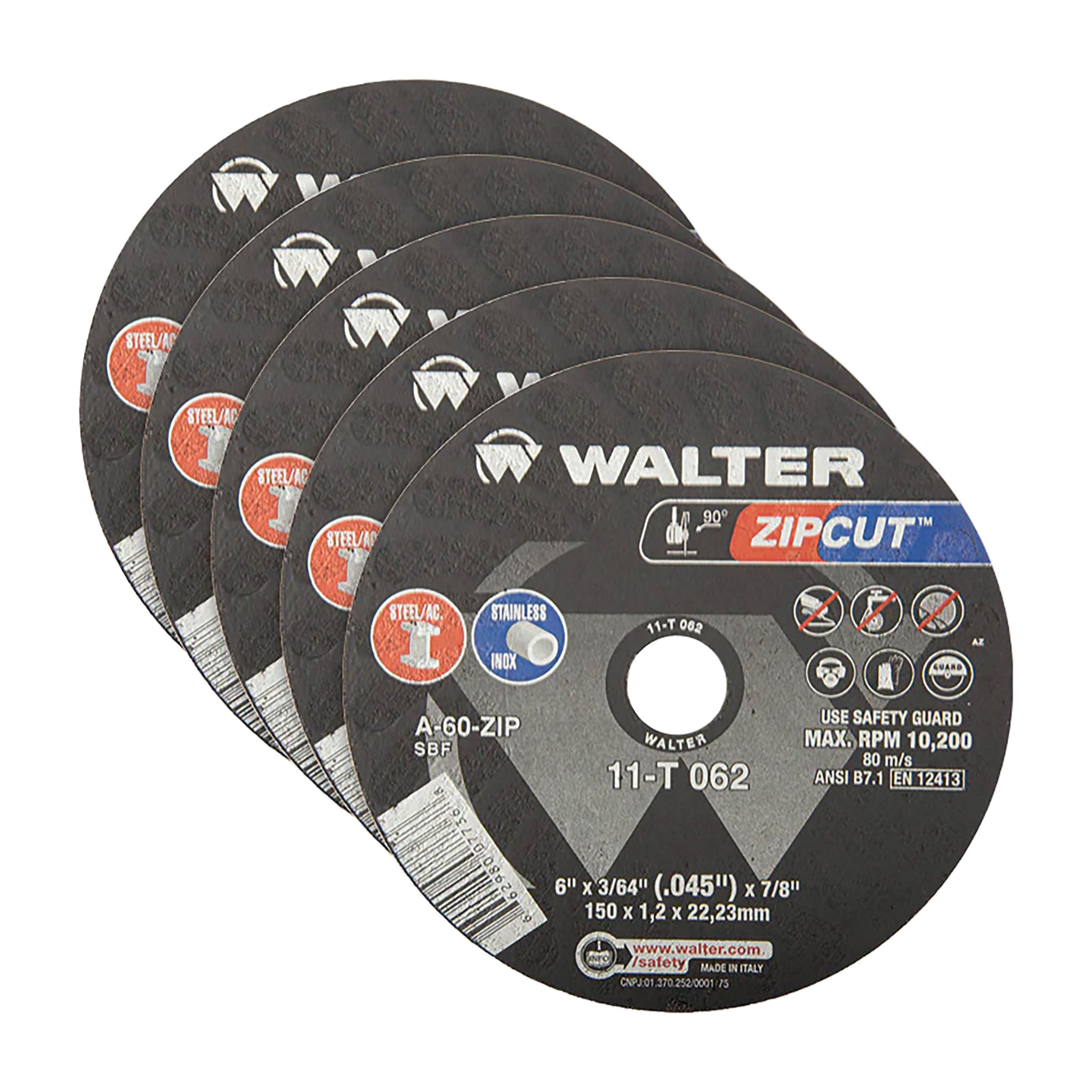 WALTER  11T062 Zipcut™ - Reinforced Cut-Off Wheels for Right-Angle Grinders (25 pack)