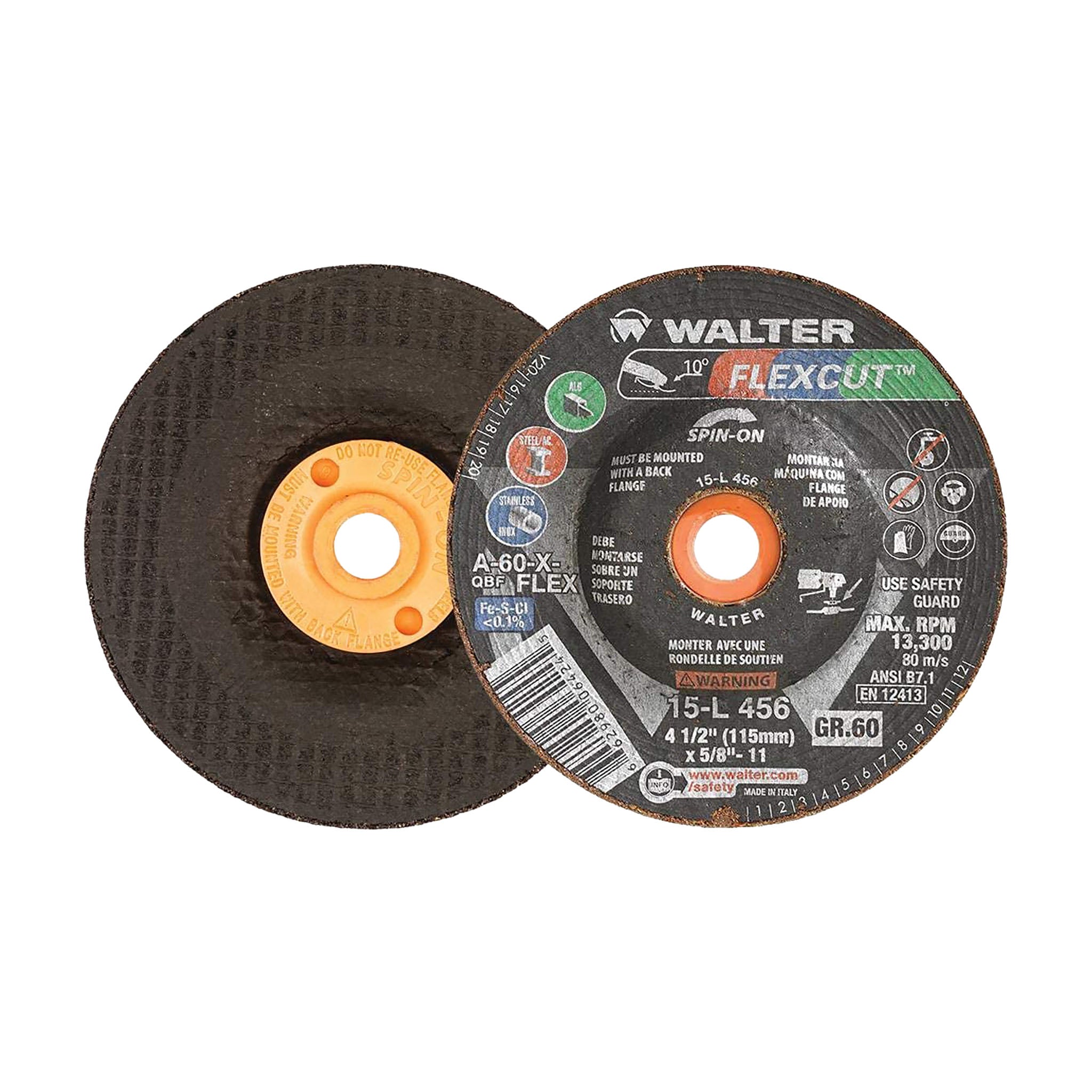 WALTER 15L456 - FLEXCUT Flexible Grinding Wheels, 4-1/2" 60-Grit (25-Pack)