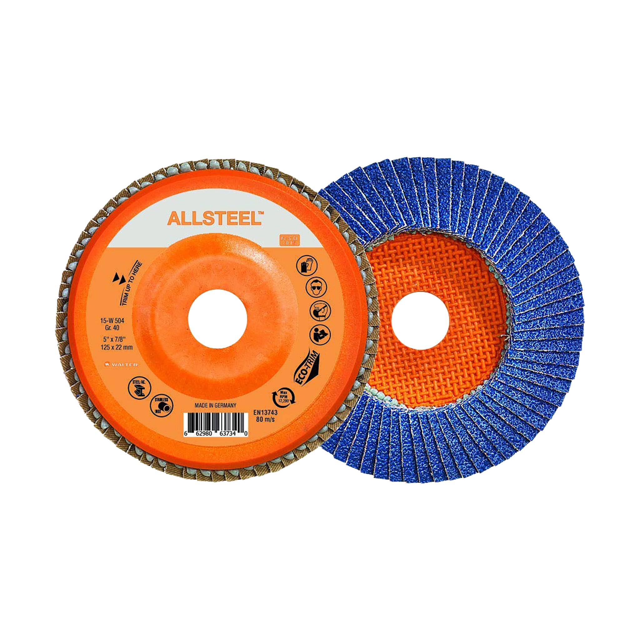 WALTER 15W504 - AllSteel™ Flap Discs, 5" 40-Grit (10-Pack)