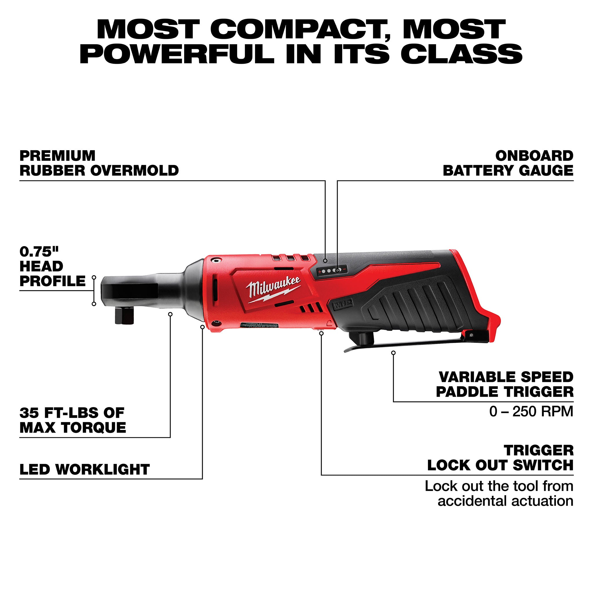 Milwaukee 2457-20 - M12 3/8" Cordless Ratchet (Tool Only)