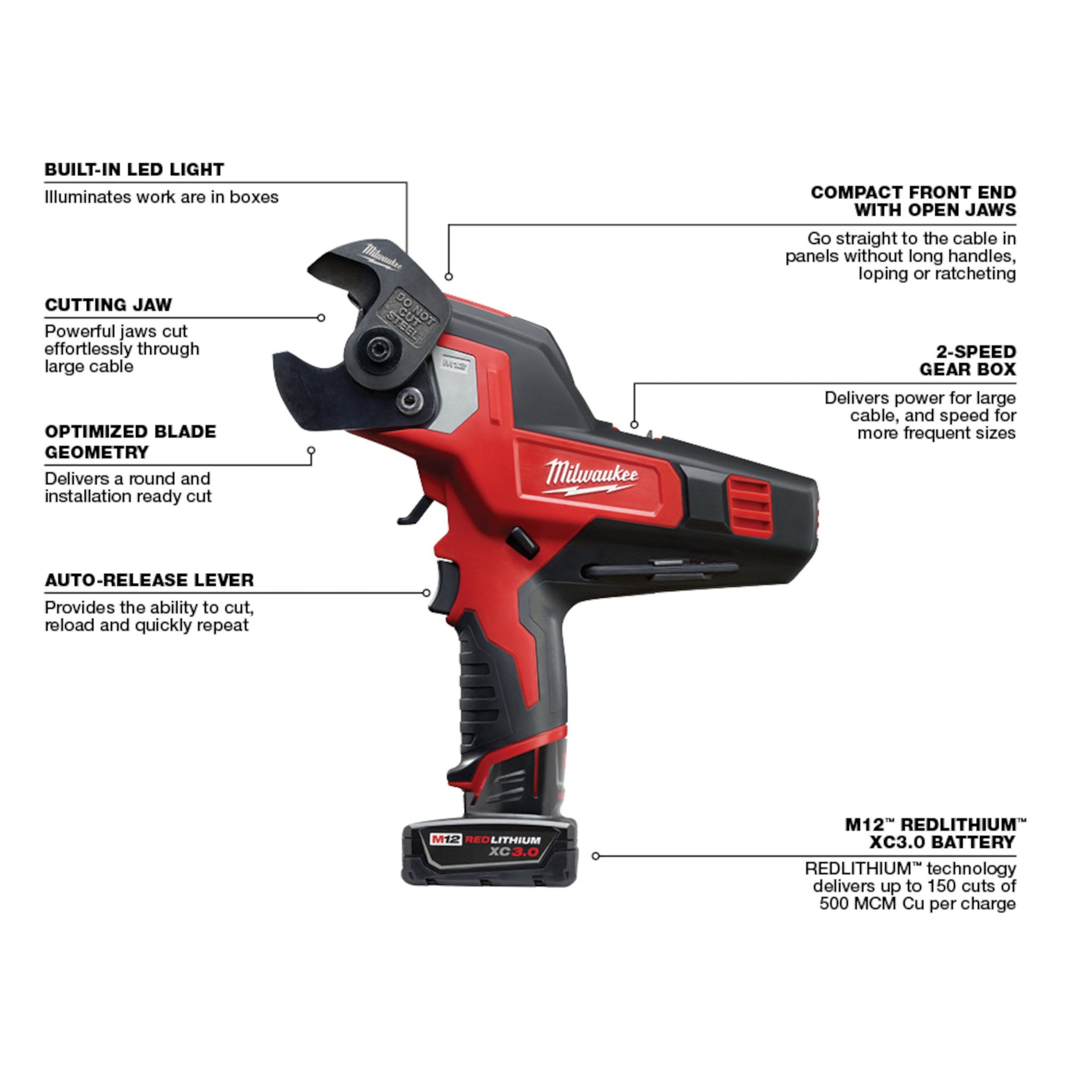 Milwaukee 2472-21XC - M12 FORCE LOGIC 600 MCM Cable Cutter (Kit)