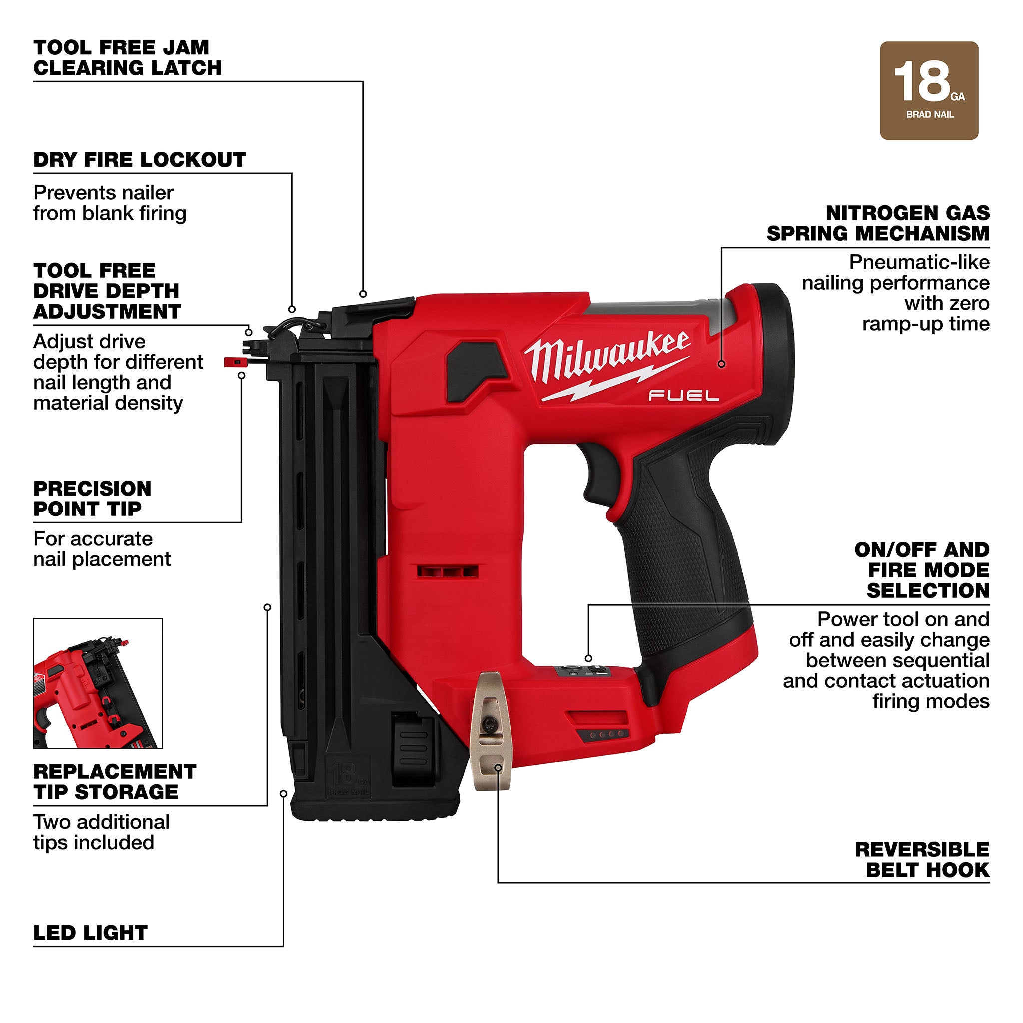Milwaukee 2541-20 - M12 FUEL 18GA Compact Brad Nailer (Tool Only)