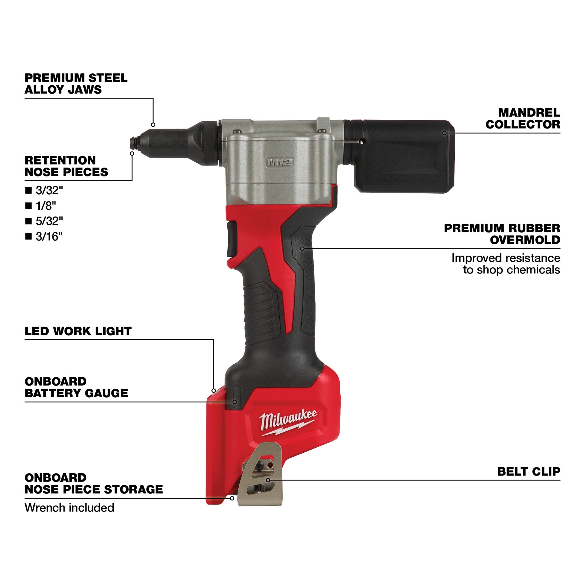 Milwaukee 2550-20 - Riveteuse sans fil au lithium-ion M12 12 V (outil seulement)