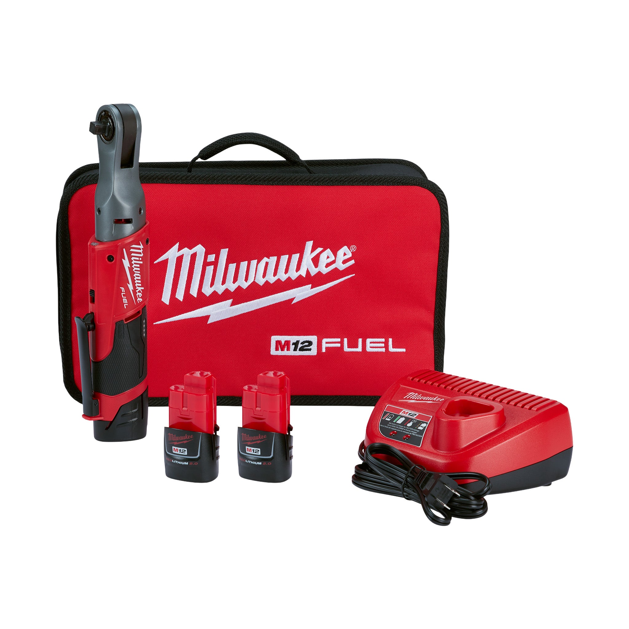 Milwaukee 2557-22 - M12 FUEL 12V Lithium-Ion Brushless Cordless 3/8-Inch Ratchet Kit W/ (2) 2.0Ah Batteries & Tool Bag