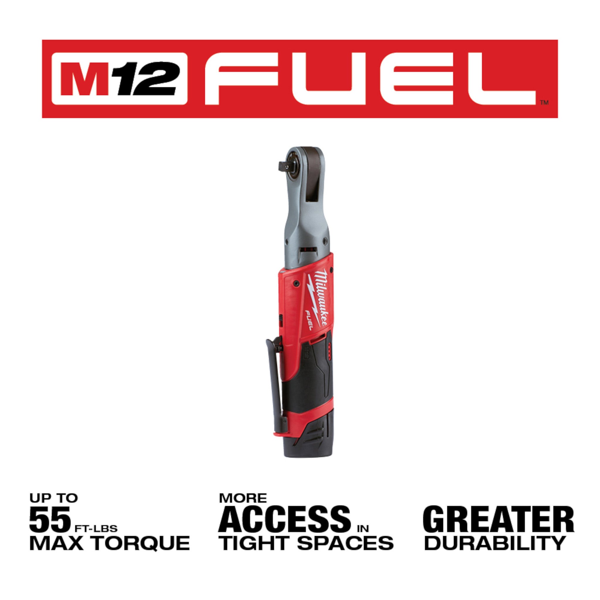 Milwaukee 2557-22 - M12 FUEL 12V Lithium-Ion Brushless Cordless 3/8-Inch Ratchet Kit W/ (2) 2.0Ah Batteries & Tool Bag
