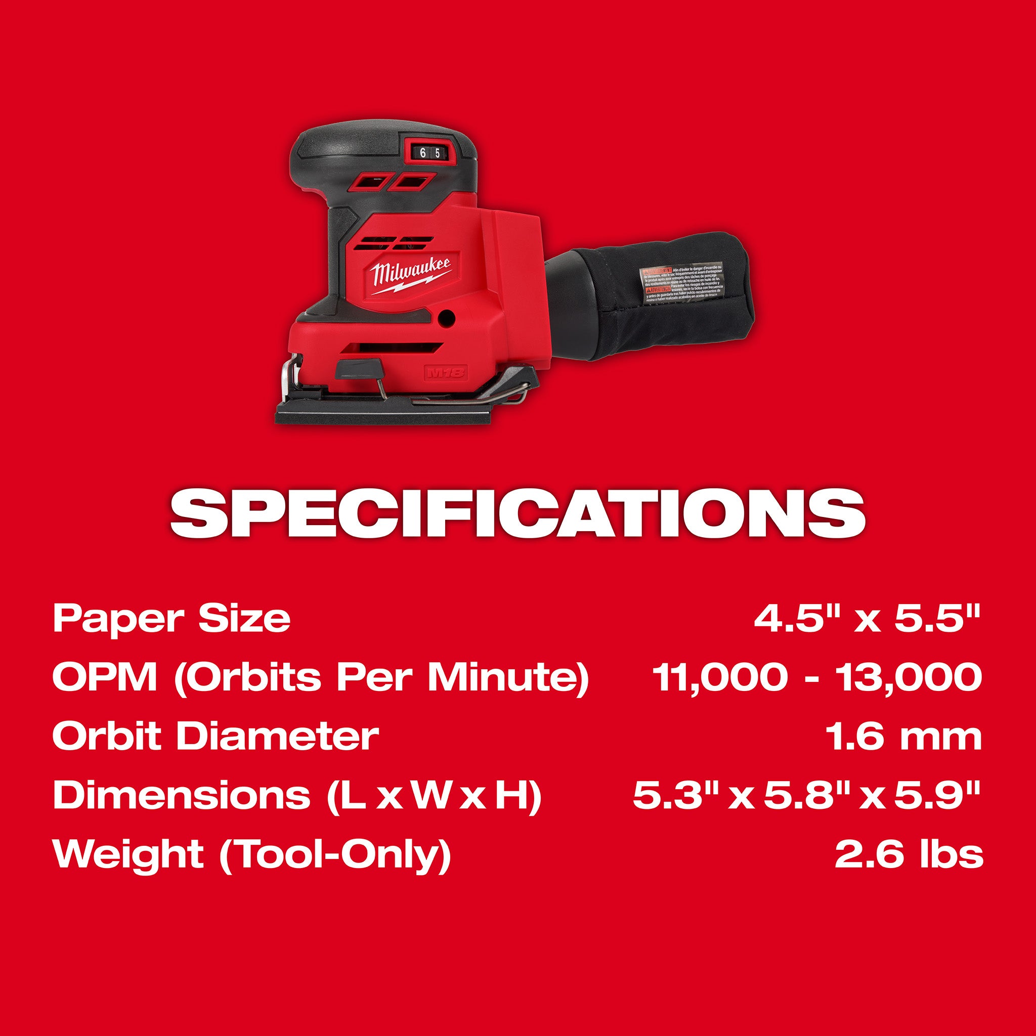 Milwaukee 2649-20 - M18 1/4-Sheet Sander (Tool Only)