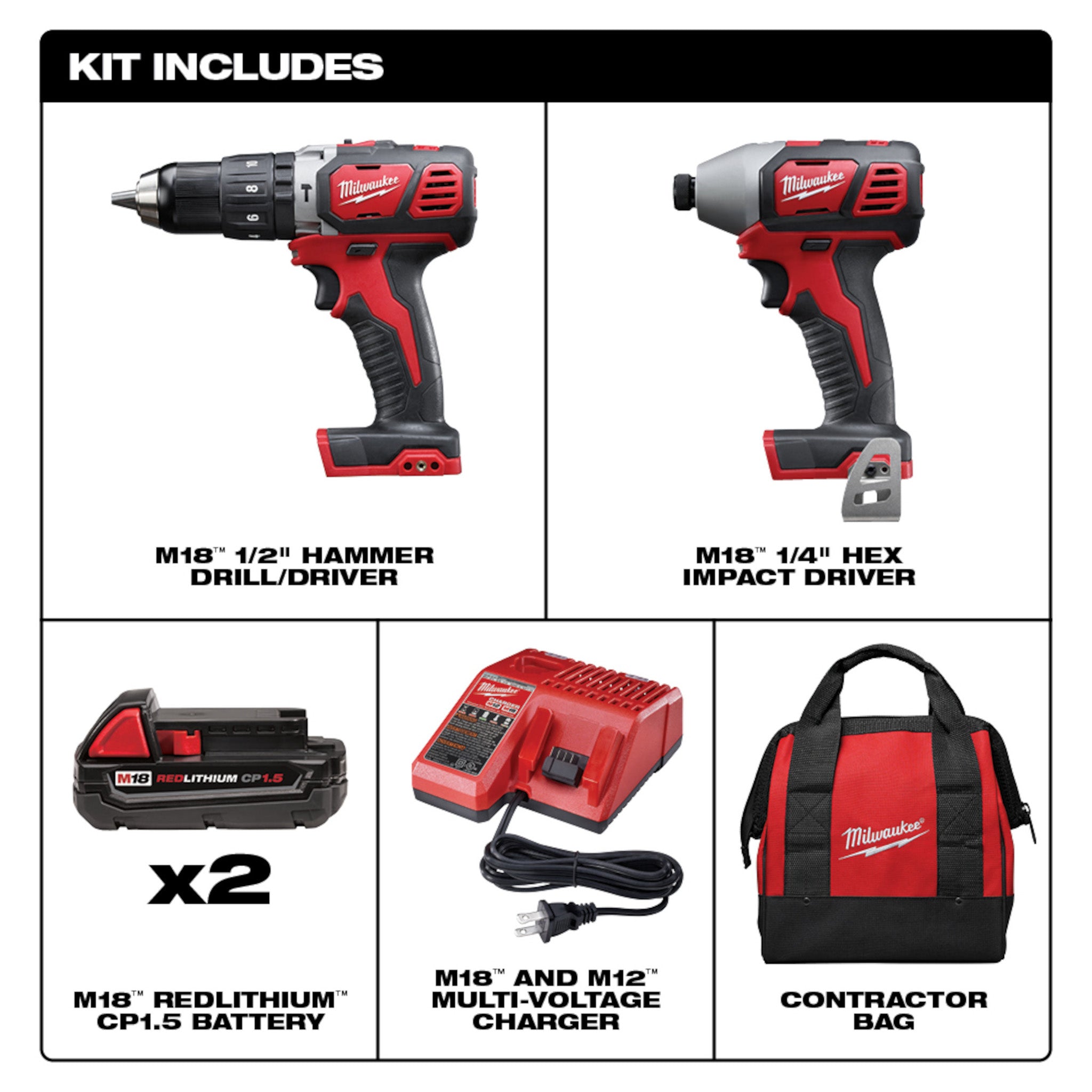 Milwaukee 2697-22 - M18 Perceuse à percussion/visseuse à chocs combinée (kit)