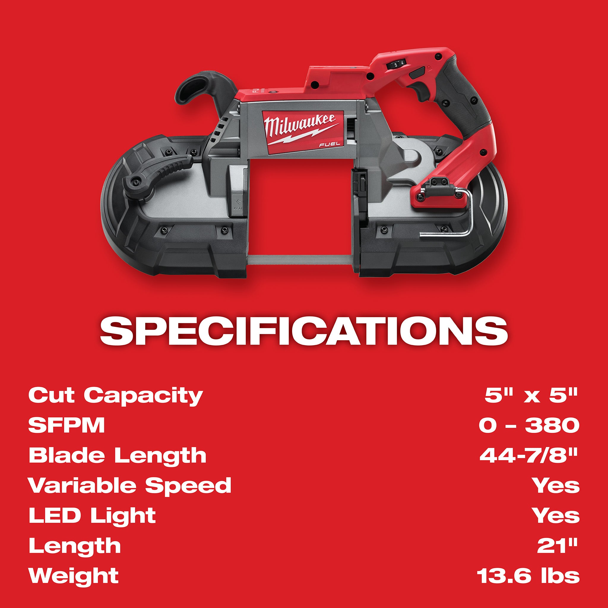 Milwaukee 2729-22 - M18 FUEL 18-Volt Lithium-Ion Brushless Cordless Deep Cut Band Saw with (2) 5.0Ah Batteries & Charger