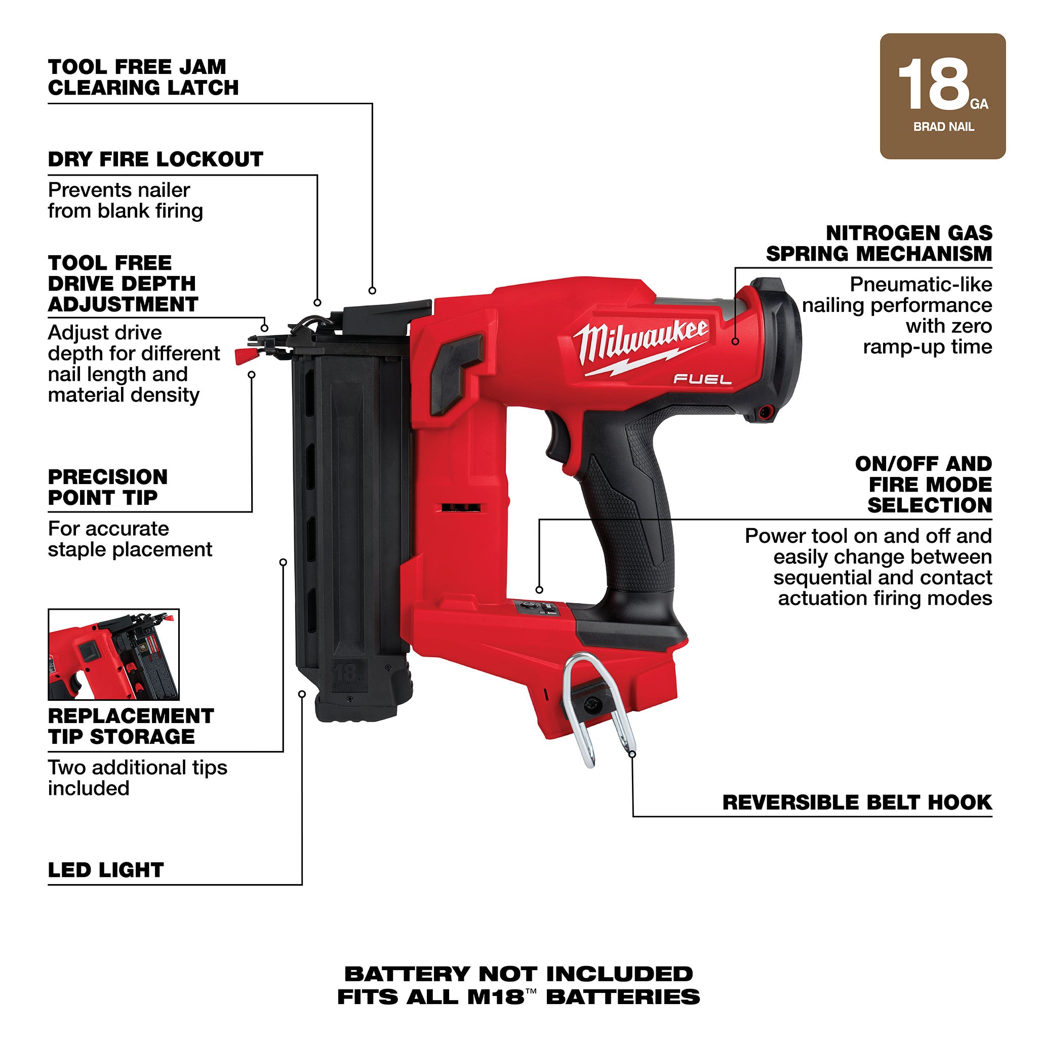 Milwaukee 2746-20 - M18 FUEL 18GA Brad Nailer (Tool Only)