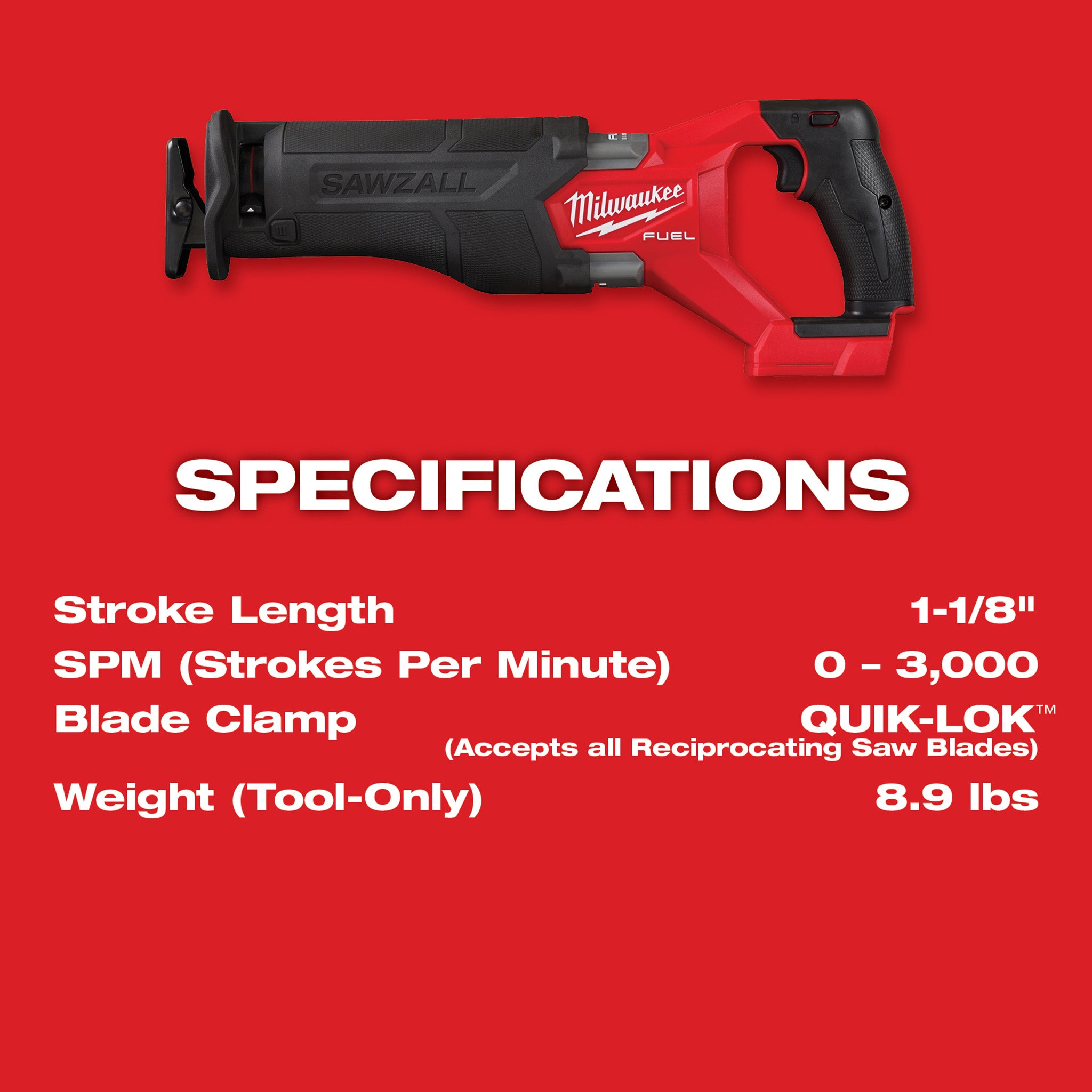 Milwaukee 2821-20 - M18 FUEL SAWZALL Reciprocating Saw (Tool Only)