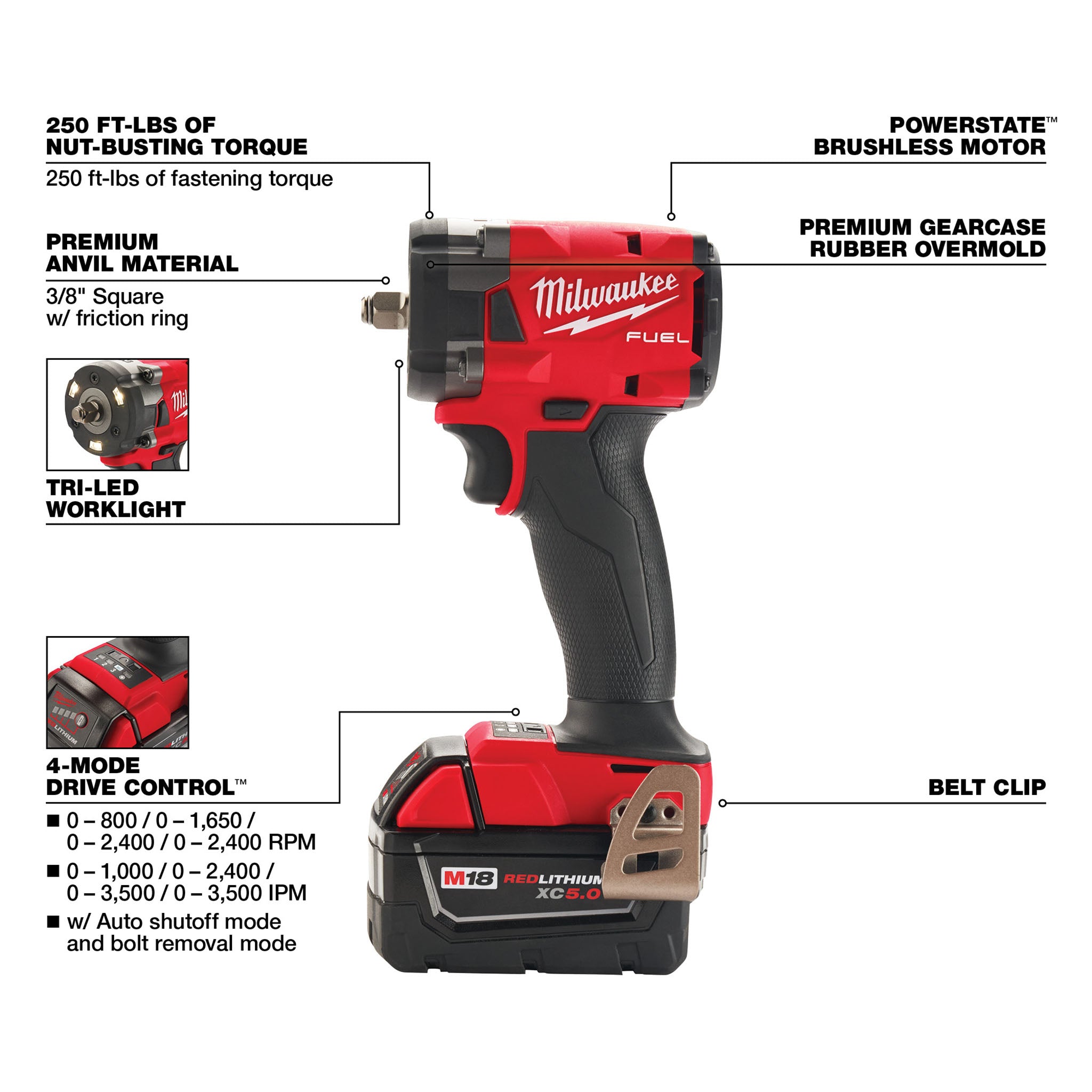 Milwaukee 2854-22R - M18 FUEL 3/8" Compact Impact Wrench (Kit, Friction Ring)