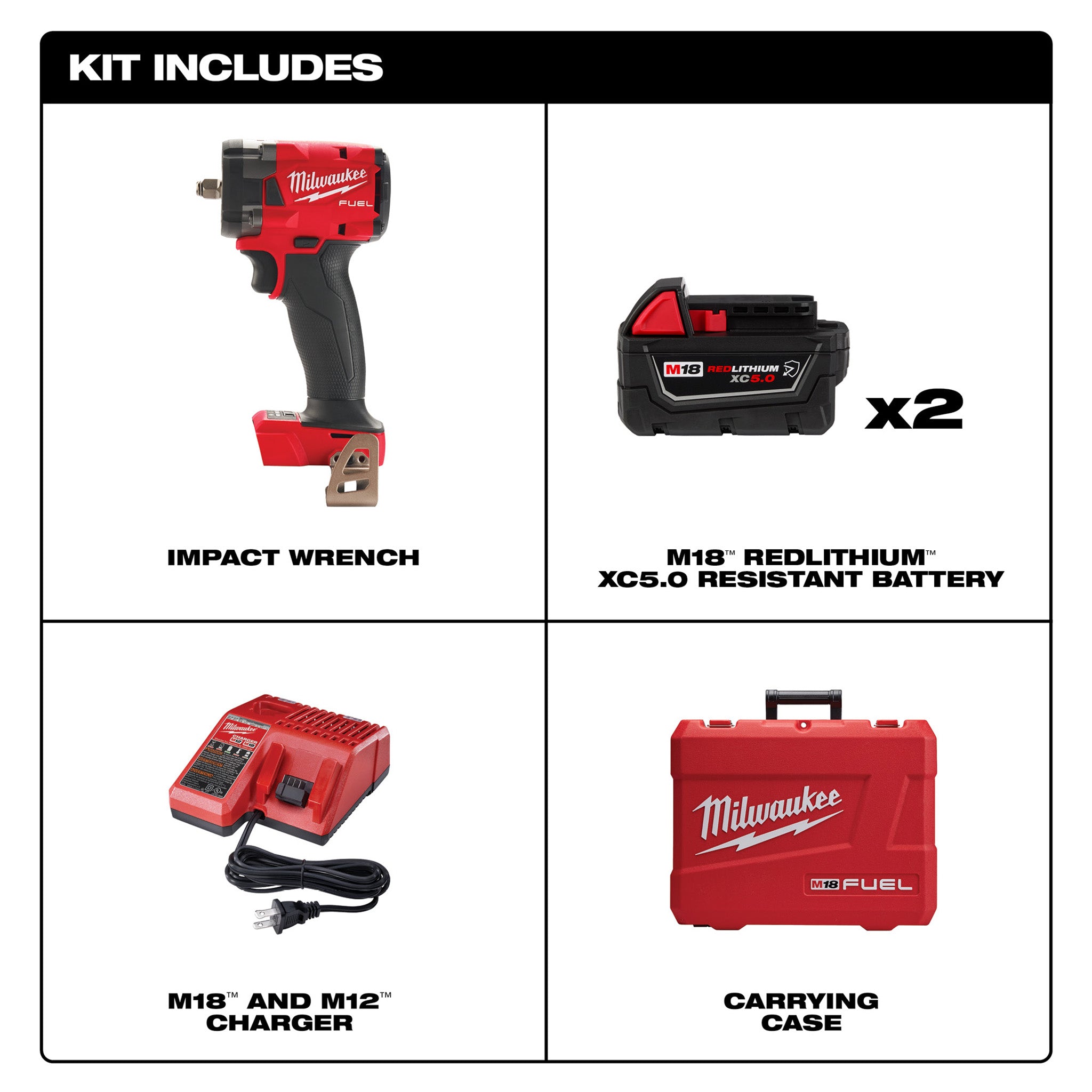 Milwaukee 2854-22R - Clé à chocs compacte M18 FUEL 3/8" (Kit, anneau de friction)