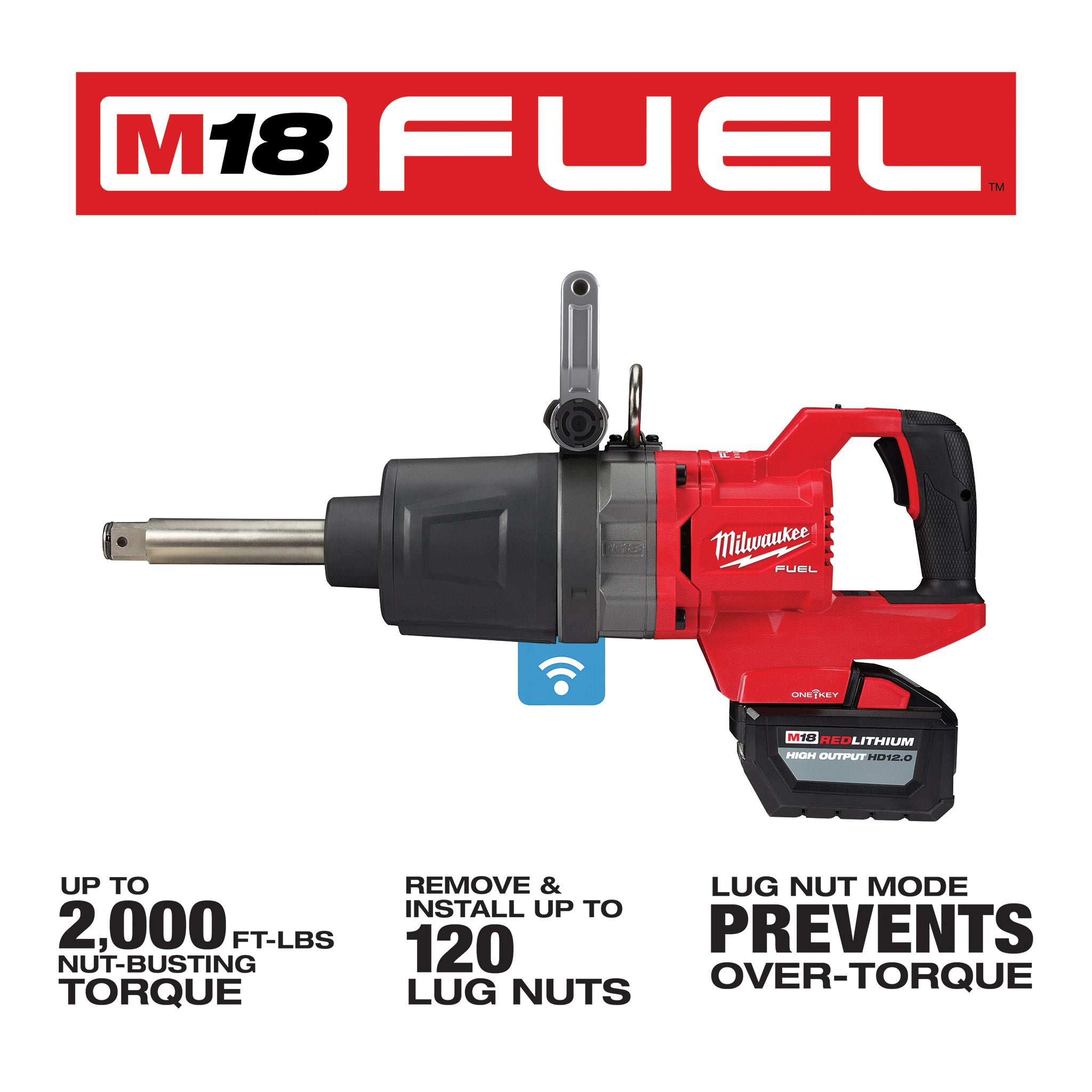 Milwaukee 2869-22HD - M18 FUEL 18V Li-Ion Cordless 1 in. Impact Wrench Extended Reach D-Handle Kit w/(2) 12.0 Ah Batteries