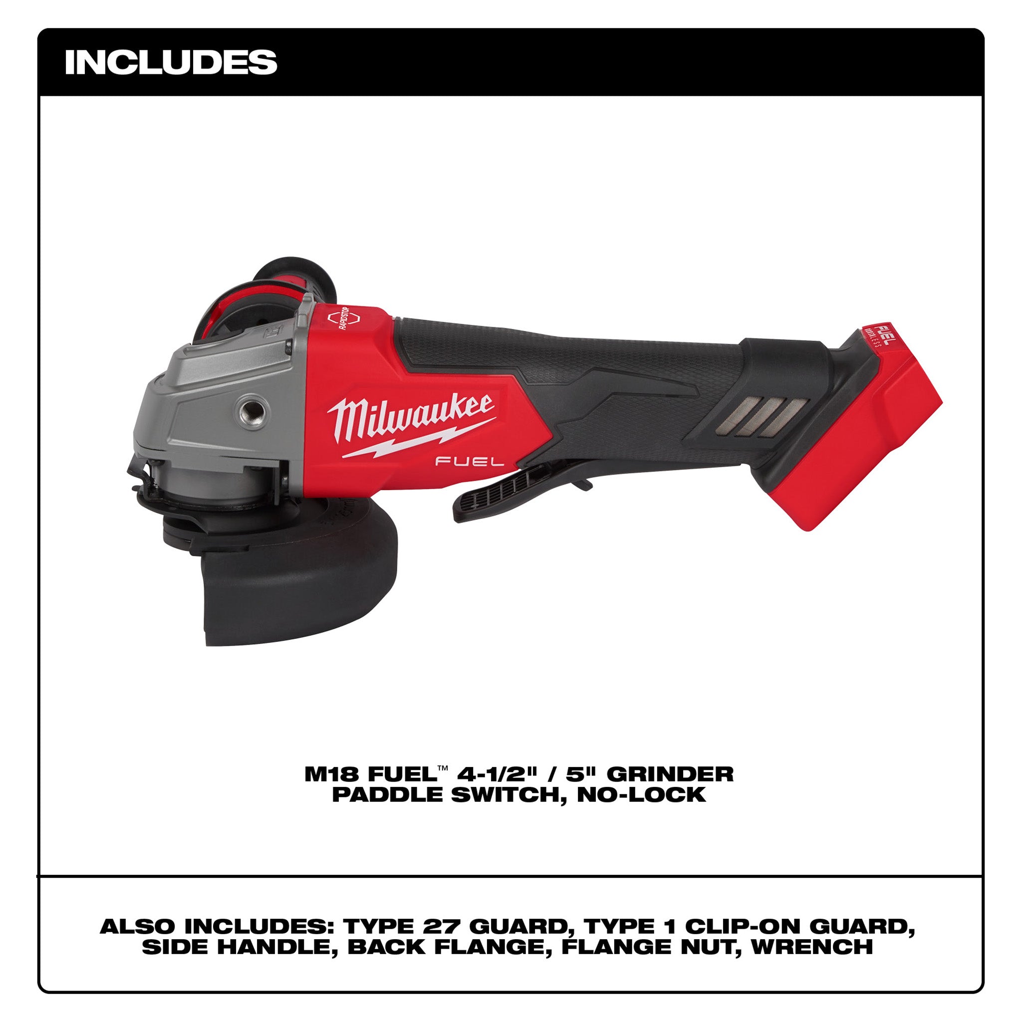 Milwaukee 2880-20 - Meuleuse sans fil 18 V au lithium-ion sans balais M18 FUEL de 4-1/2 - 5 po avec interrupteur à palette (outil seul)