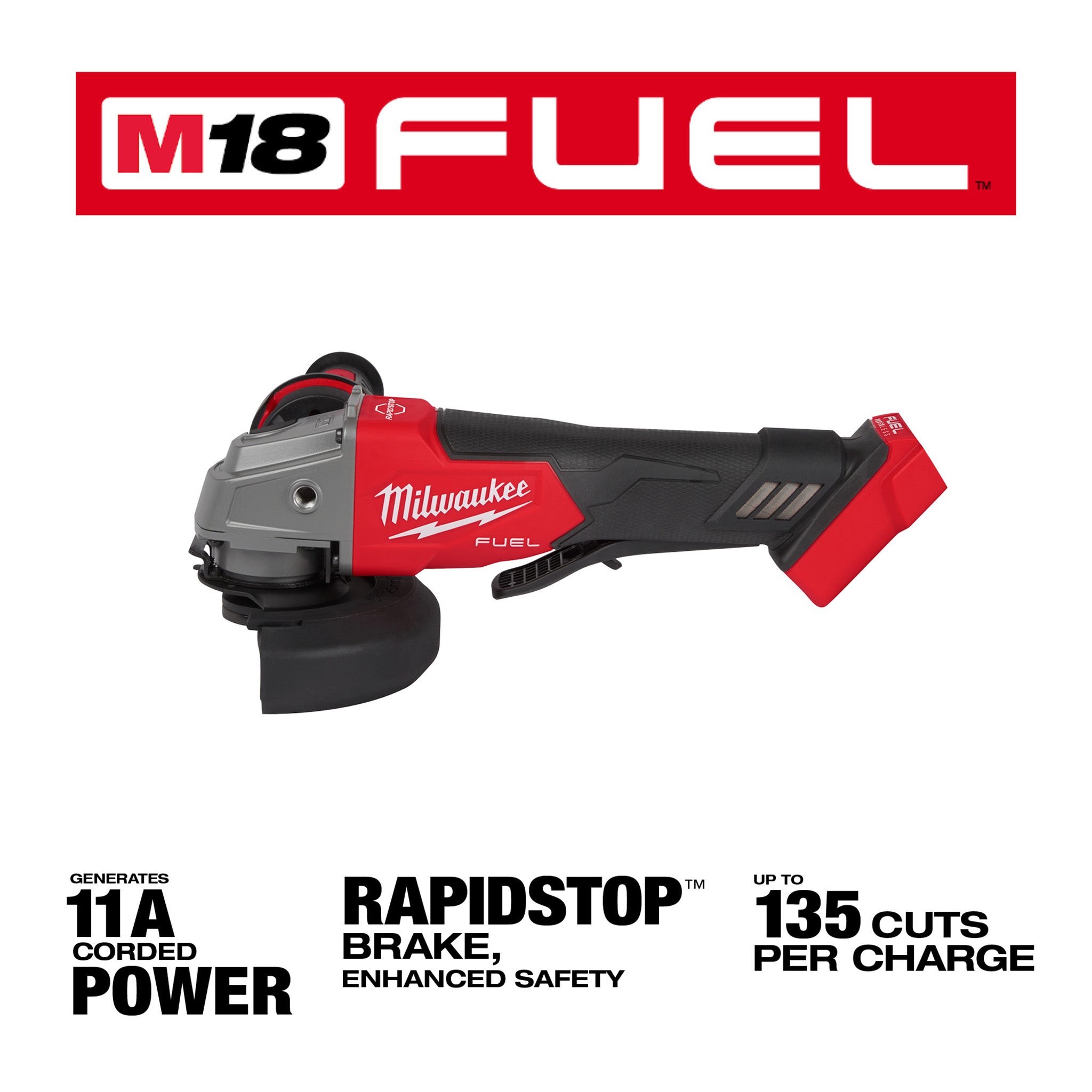 Milwaukee 2880-20 - Meuleuse sans fil 18 V au lithium-ion sans balais M18 FUEL de 4-1/2 - 5 po avec interrupteur à palette (outil seul)