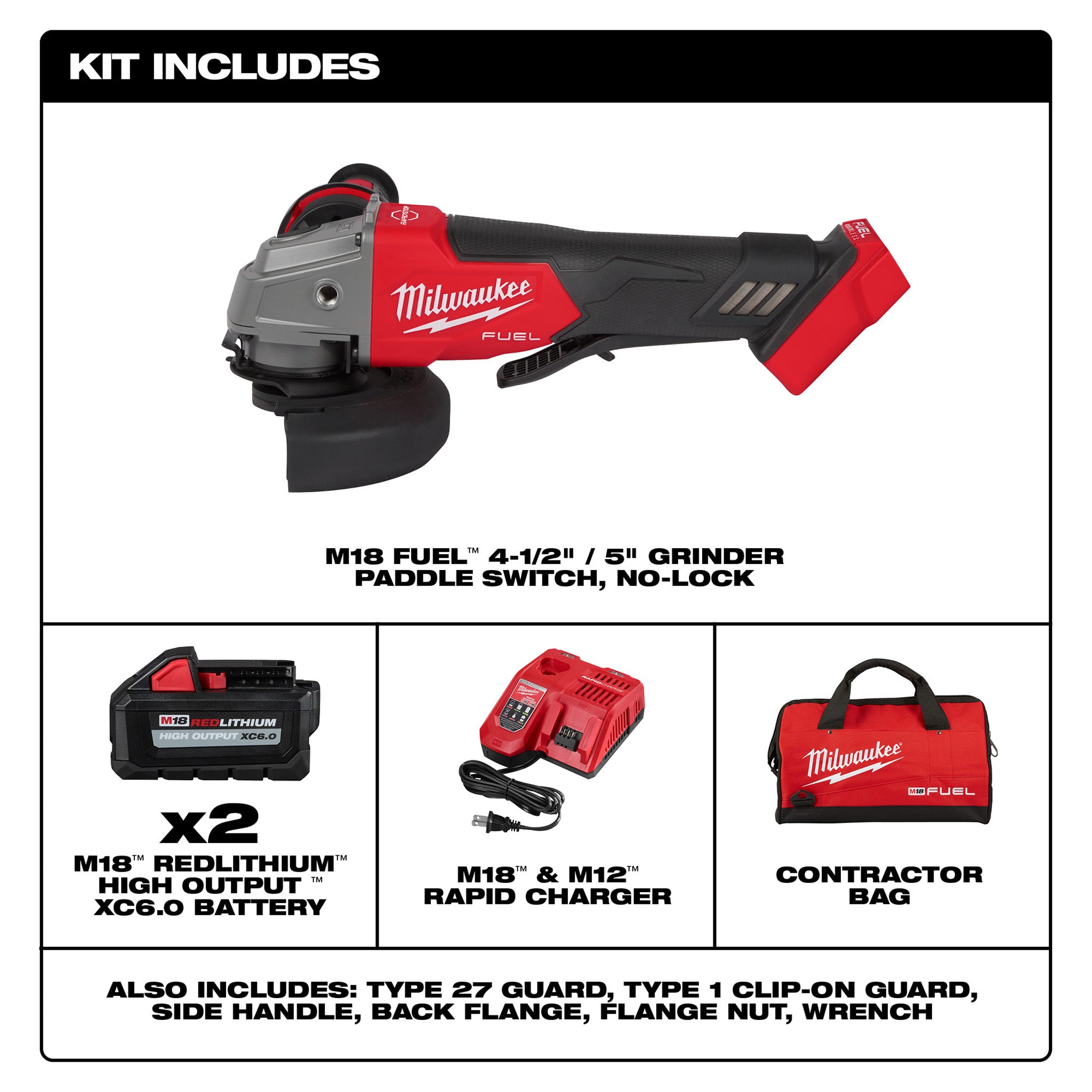 Milwaukee 2880-22 - M18 FUEL 4-1/2"/5" Grinder (Kit, Paddle Switch)