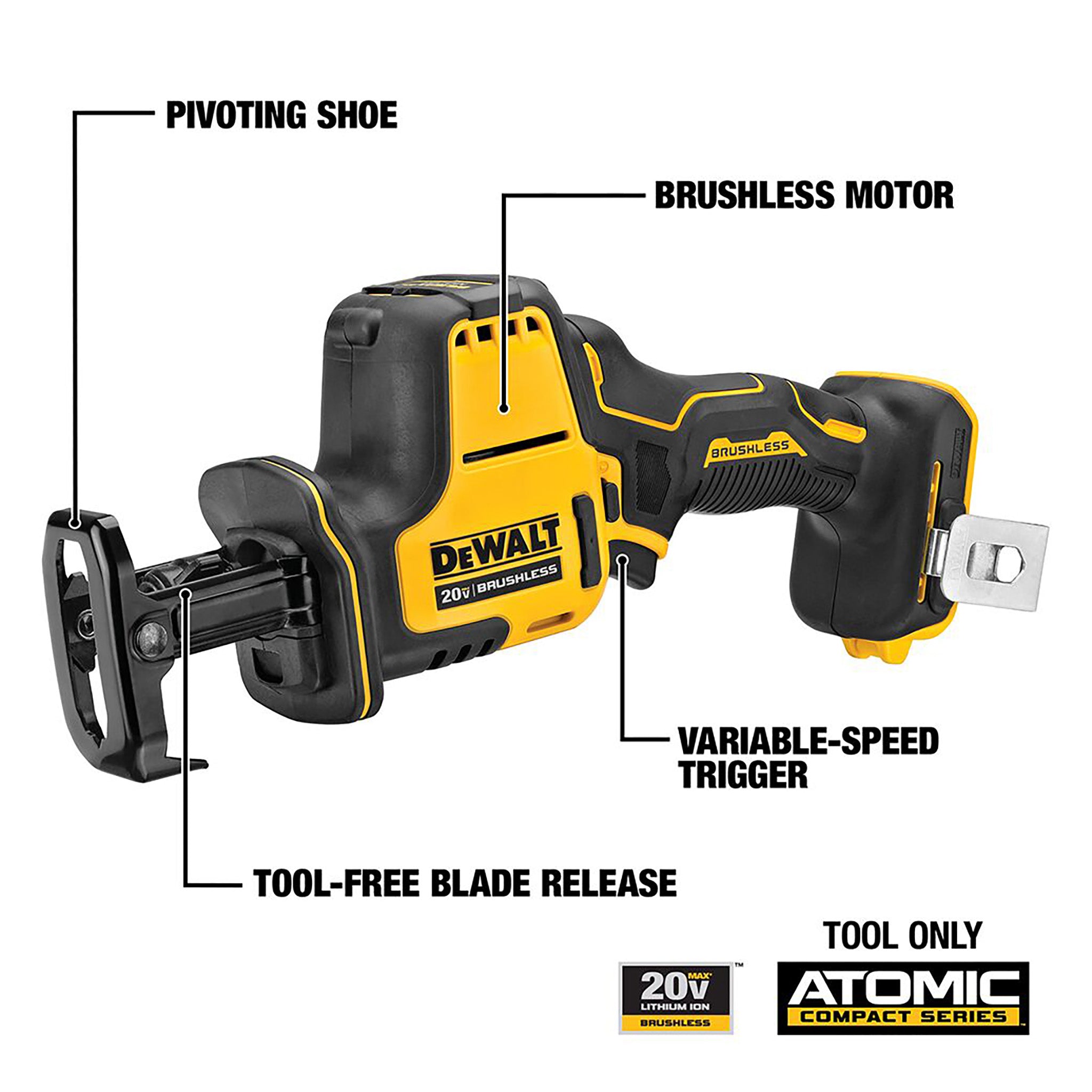 DEWALT DCS369B - Scie alternative sans fil Brushless à une main 20V MAX ATOMIC Lithium-Ion (outil seul)