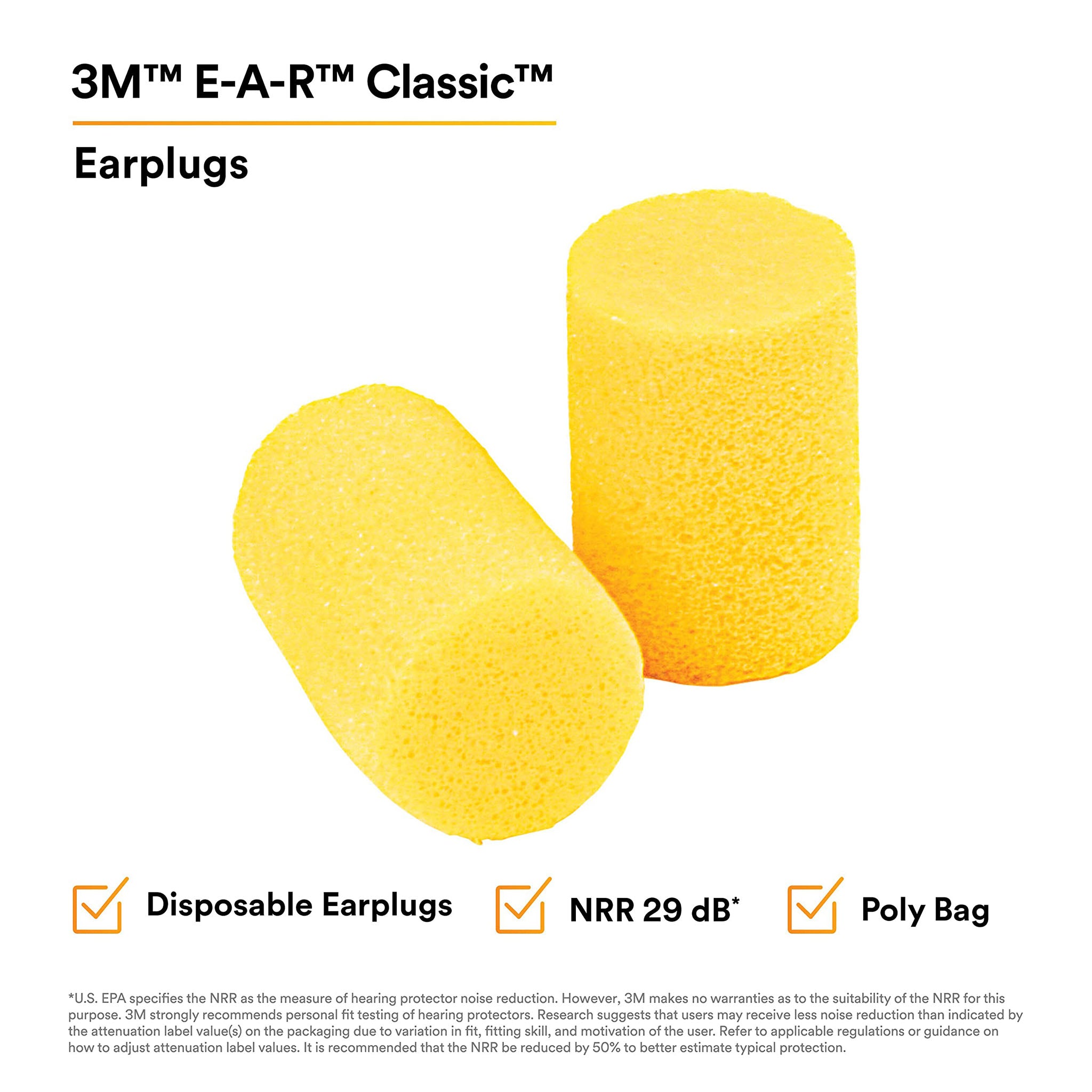 3M 312-1201 - E-A-R Classic Foam Earplugs (200-Pair Box)