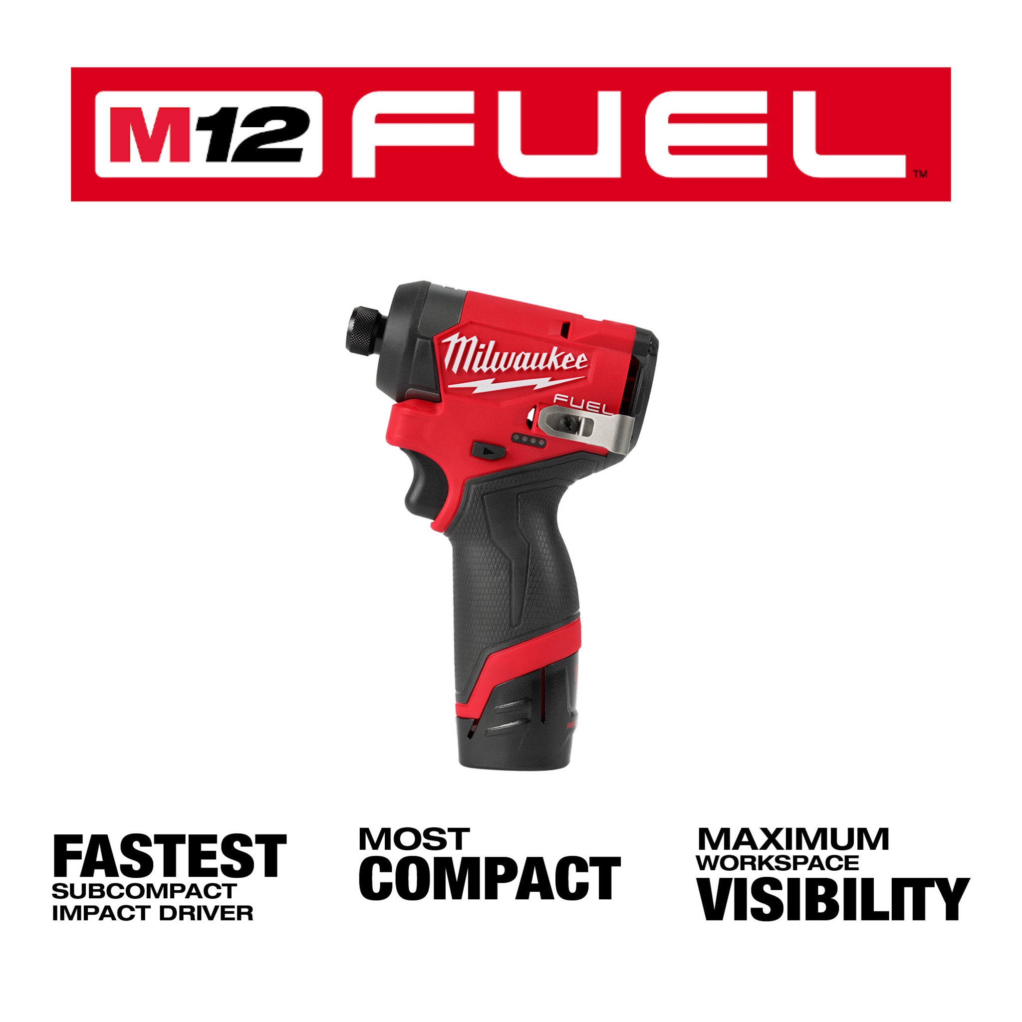 Milwaukee 3453-22 - M12 FUEL 12V Li-Ion Brushless Next Generation 1/4 in Hex Impact Driver Kit w/ (2) 2.0Ah Batteries