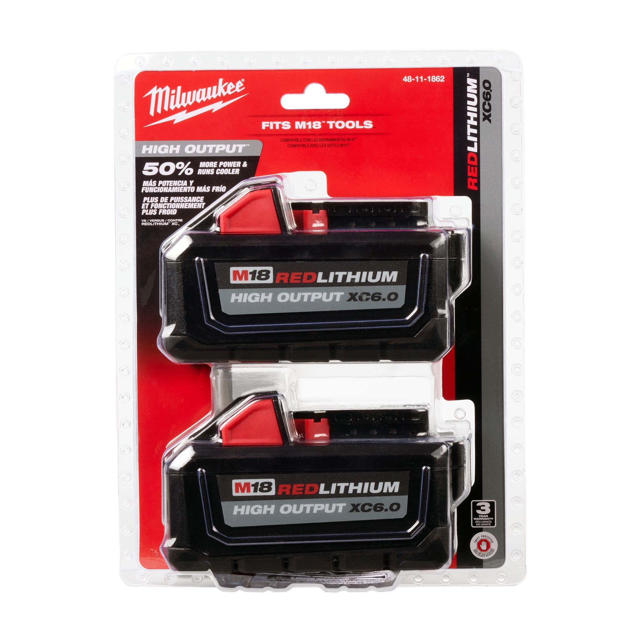 Milwaukee 48-11-1862 - (2-Pack) M18 REDLITHIUM HIGH OUTPUT XC6.0 Batteries