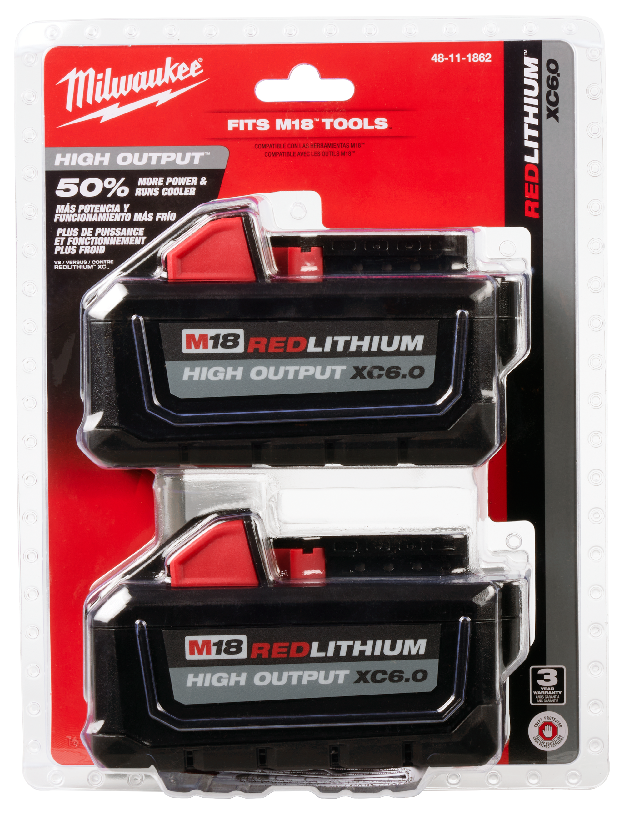 Milwaukee 48-11-1862 - (2-Pack) M18 REDLITHIUM HIGH OUTPUT XC6.0 Batteries