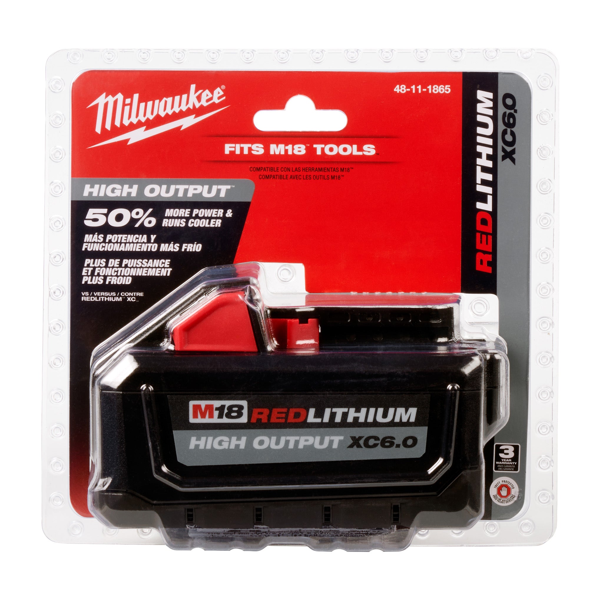 Milwaukee 48-11-1865 - 18V M18 Lithium-Ion Extended Capacity (XC) 6.0 Ah REDLITHIUM HIGH OUTPUT Battery