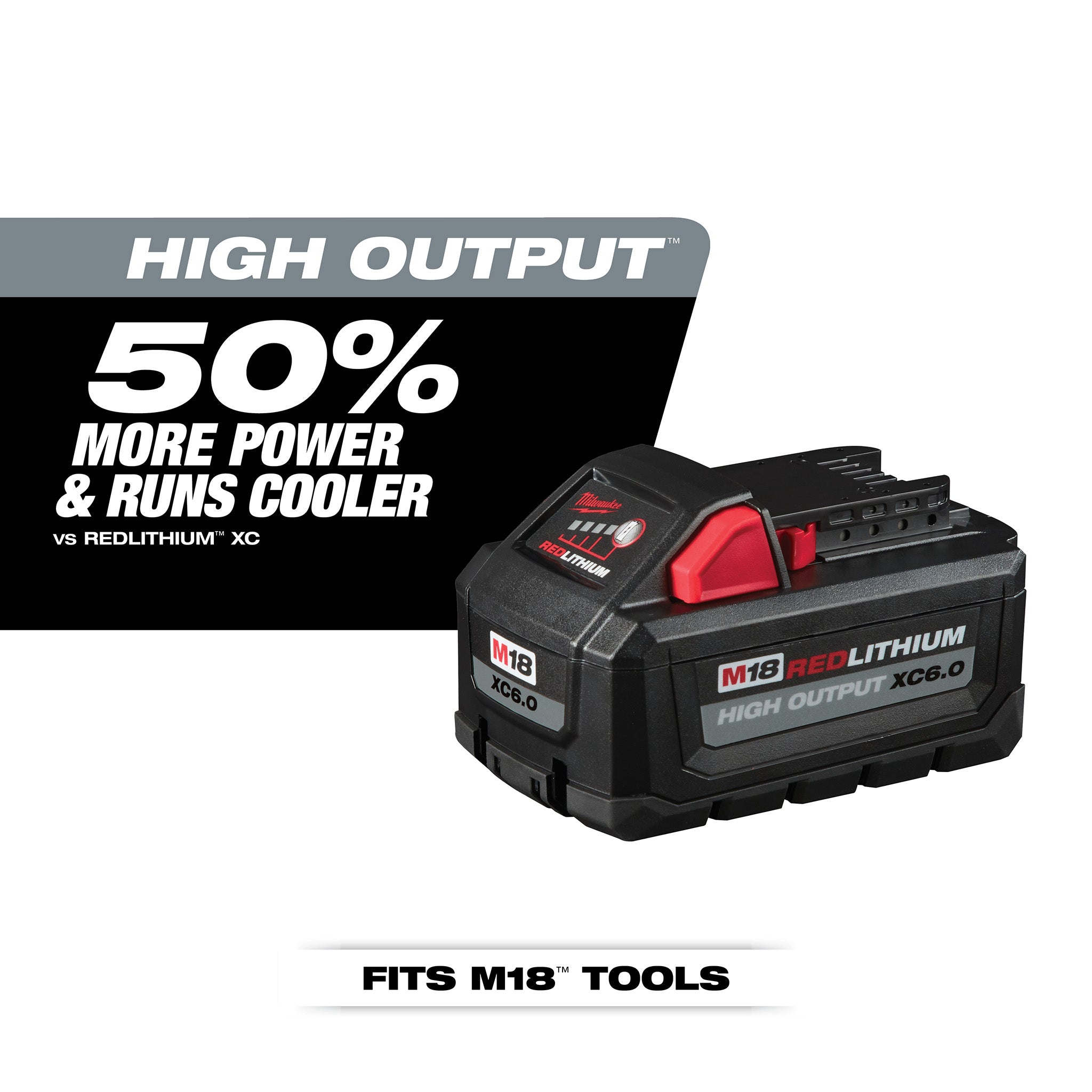 Milwaukee 48-11-1865 - 18V M18 Lithium-Ion Extended Capacity (XC) 6.0 Ah REDLITHIUM HIGH OUTPUT Battery