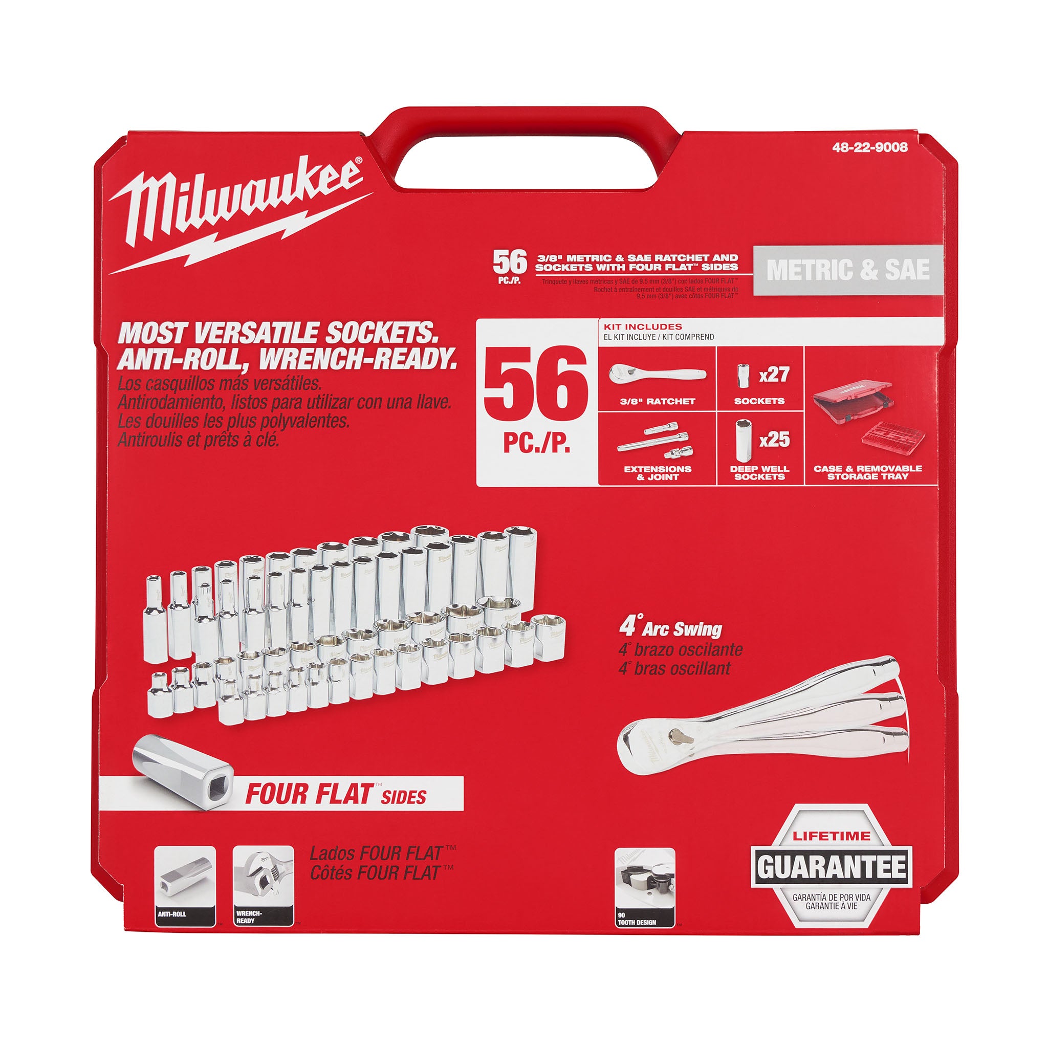 Milwaukee 48-22-9008 - PACKOUT 56-Pc 3/8" Ratchet/Socket Set (SAE/Metric)