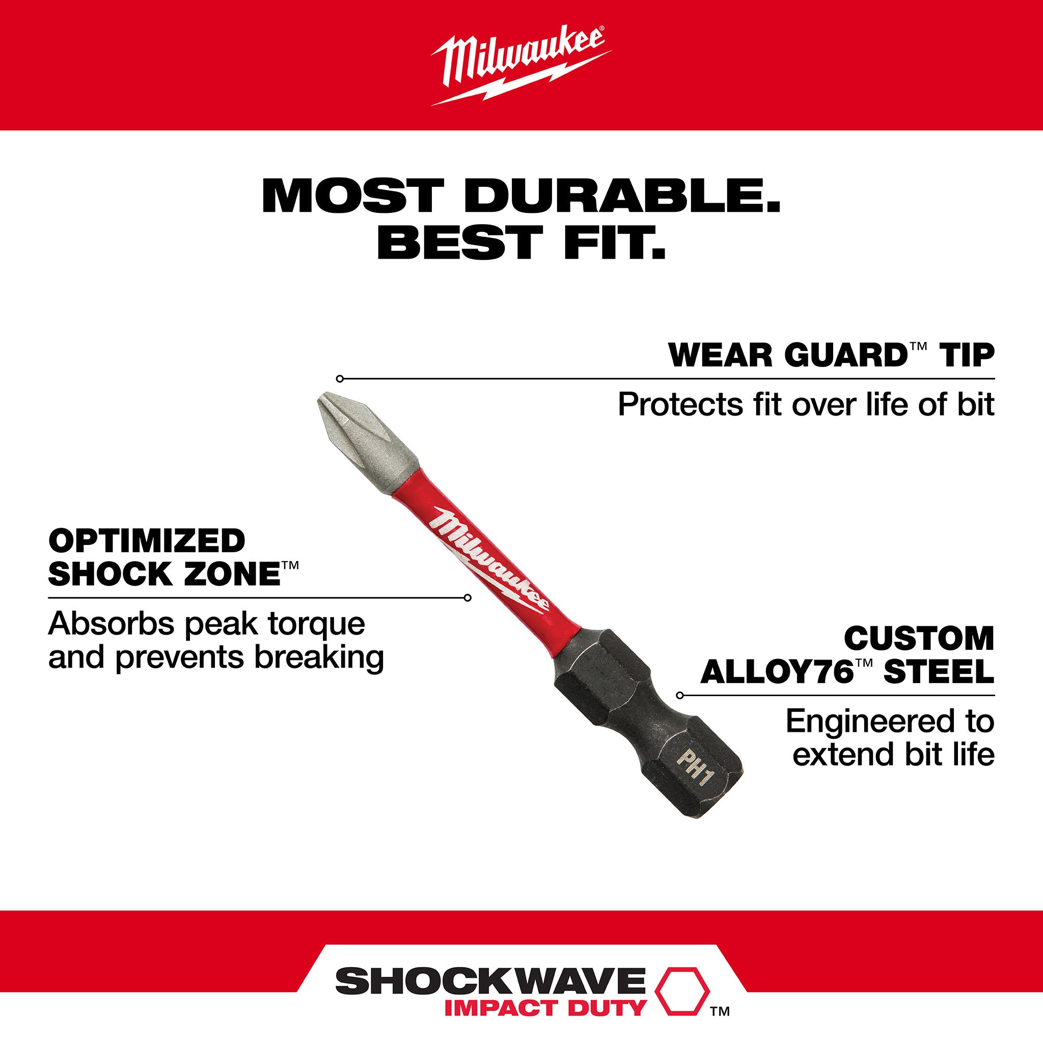 Milwaukee 48-32-4463 - Embout à percussion Phillips n° 3 SHOCKWAVE