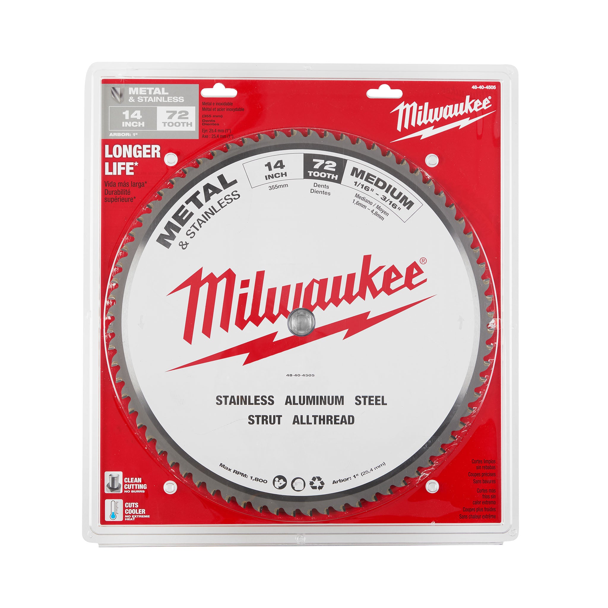 Milwaukee 48-40-4505 - 14" 72T ATB Dry-Cut Saw Blade (1" Arbor)
