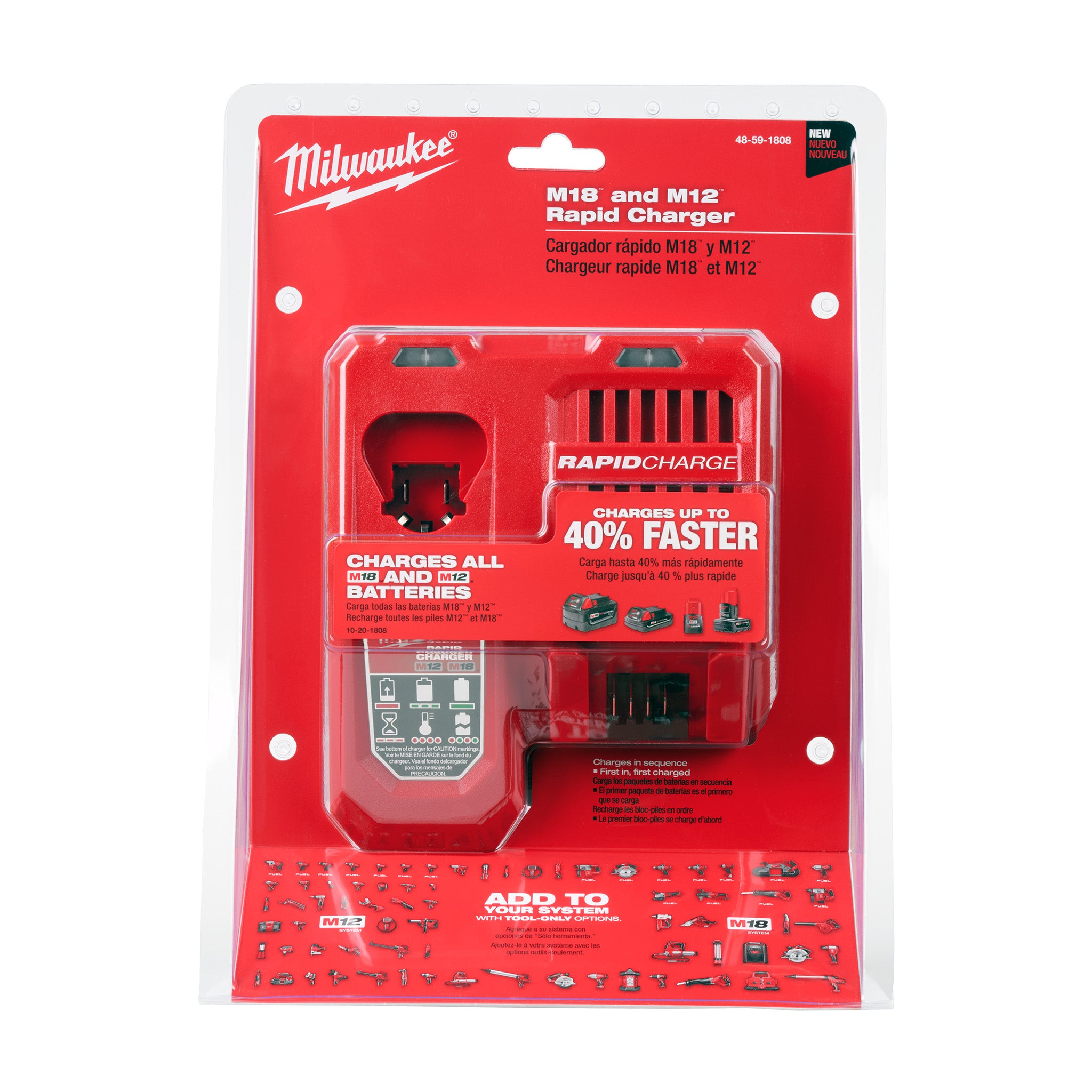 Milwaukee 48-59-1808 - 12V/18V M12/M18 Lithium-Ion Battery Multi-Voltage Rapid Charger