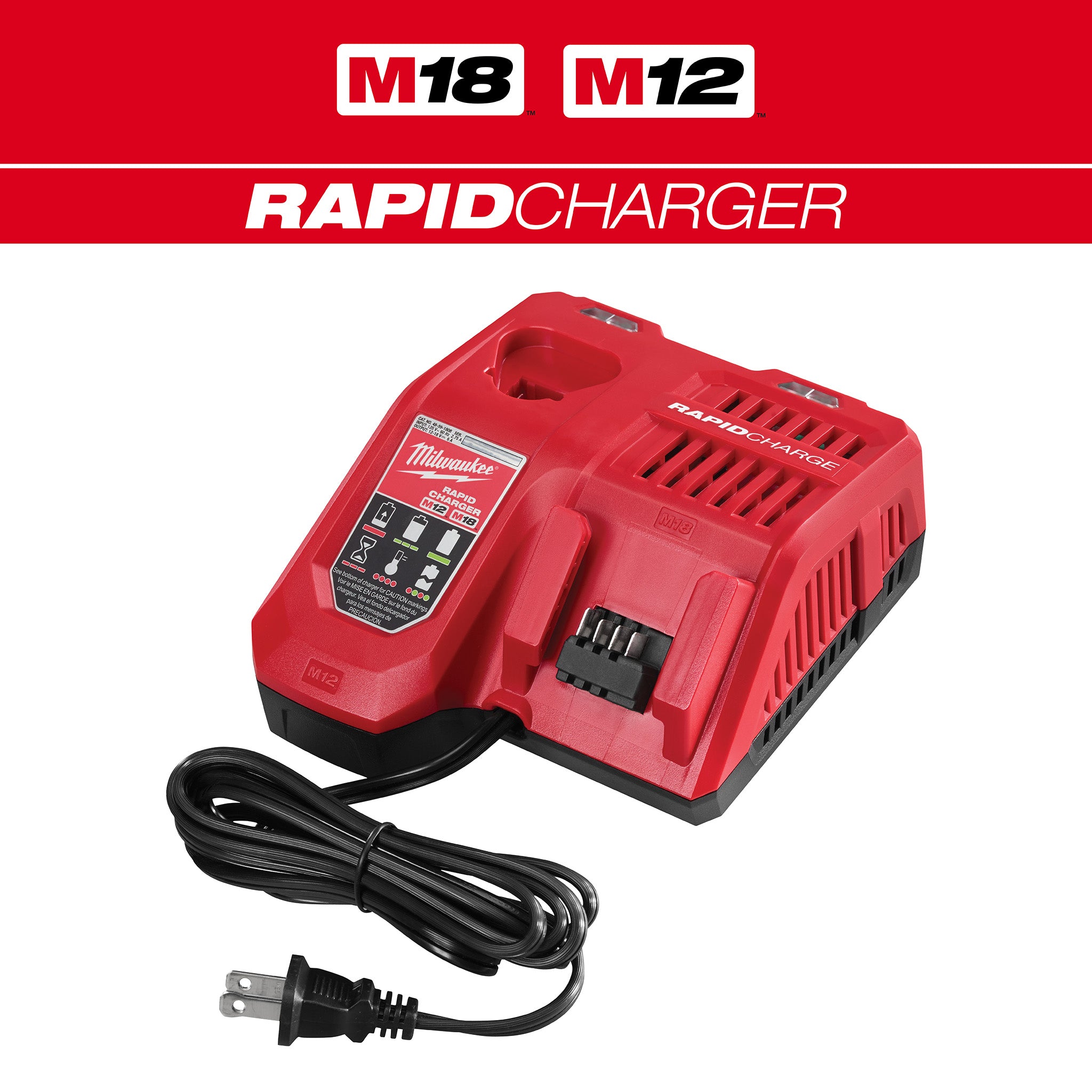 Milwaukee 48-59-1808 - Chargeur rapide multi-tension pour batteries lithium-ion M12/M18 12V/18V