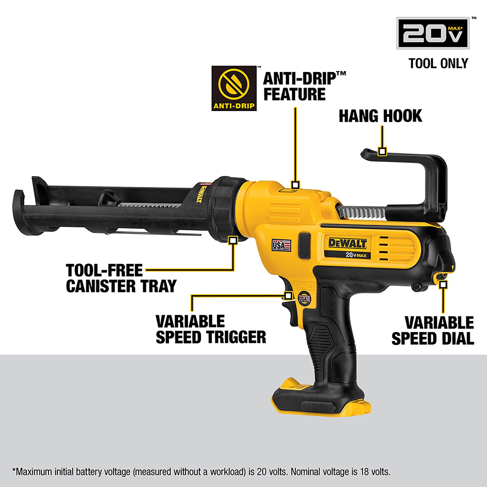DEWALT DCE560B - 20V MAX Lithium-Ion Cordless 300ml/10oz Adhesive Gun (Tool-Only)