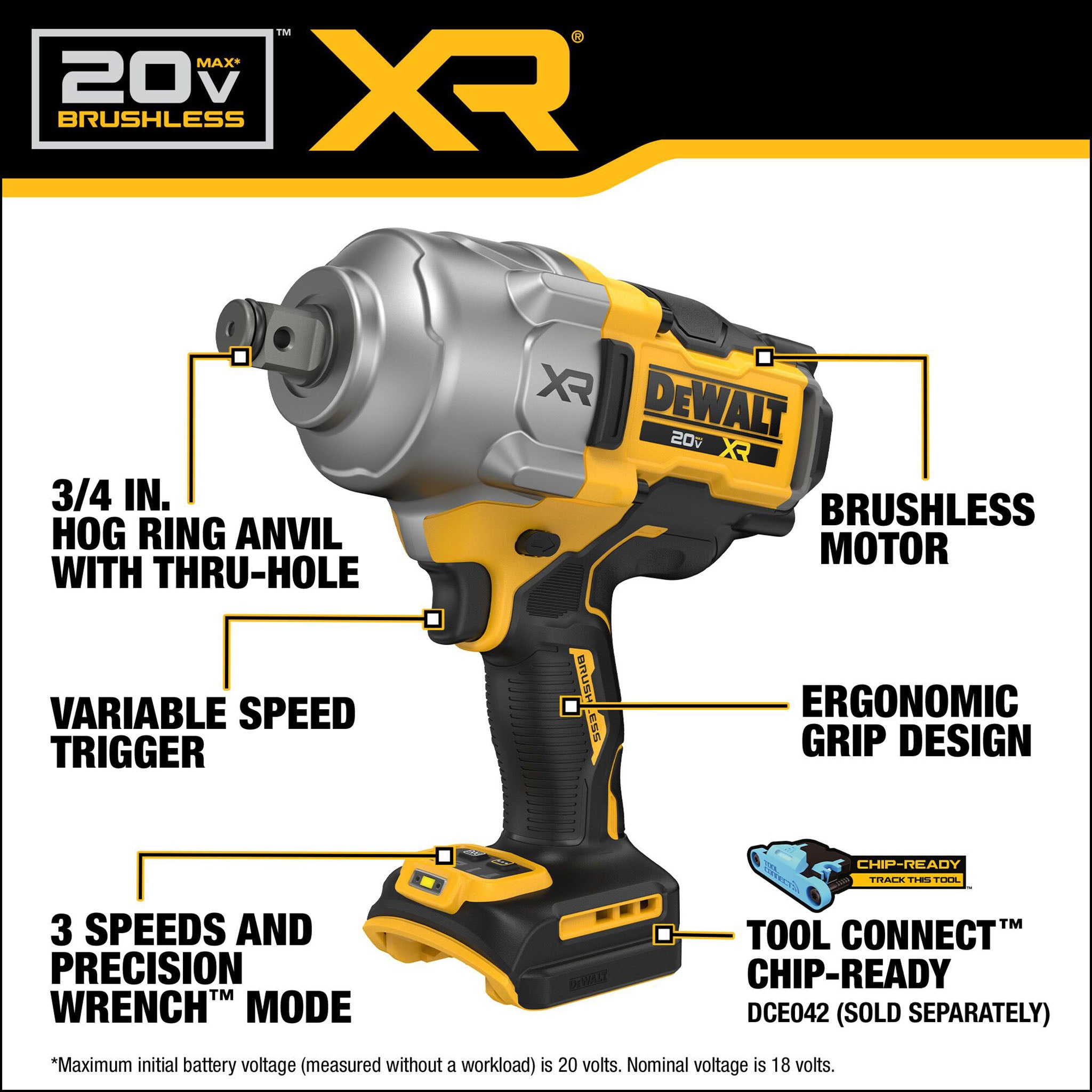 DEWALT DCF964B - 20V MAX XR 3/4" Impact Wrench, Hog Ring (Bare Tool)
