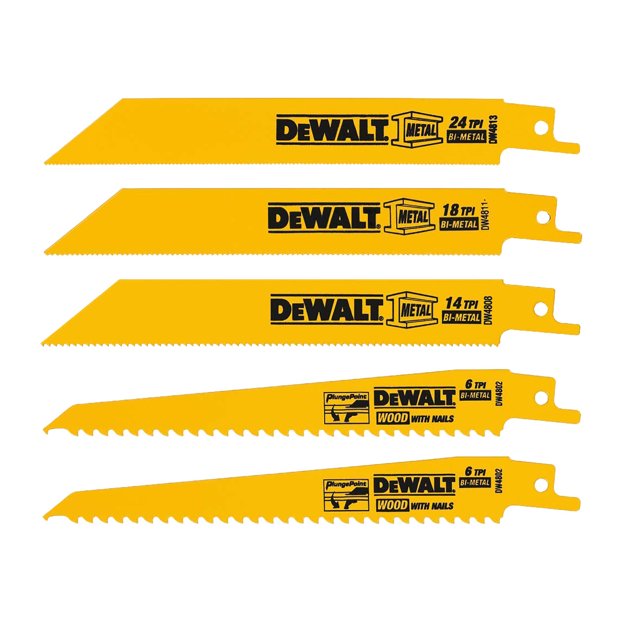 DEWALT DW4857 - Bi-Metal Reciprocating Saw Blade Set (5-Pack)