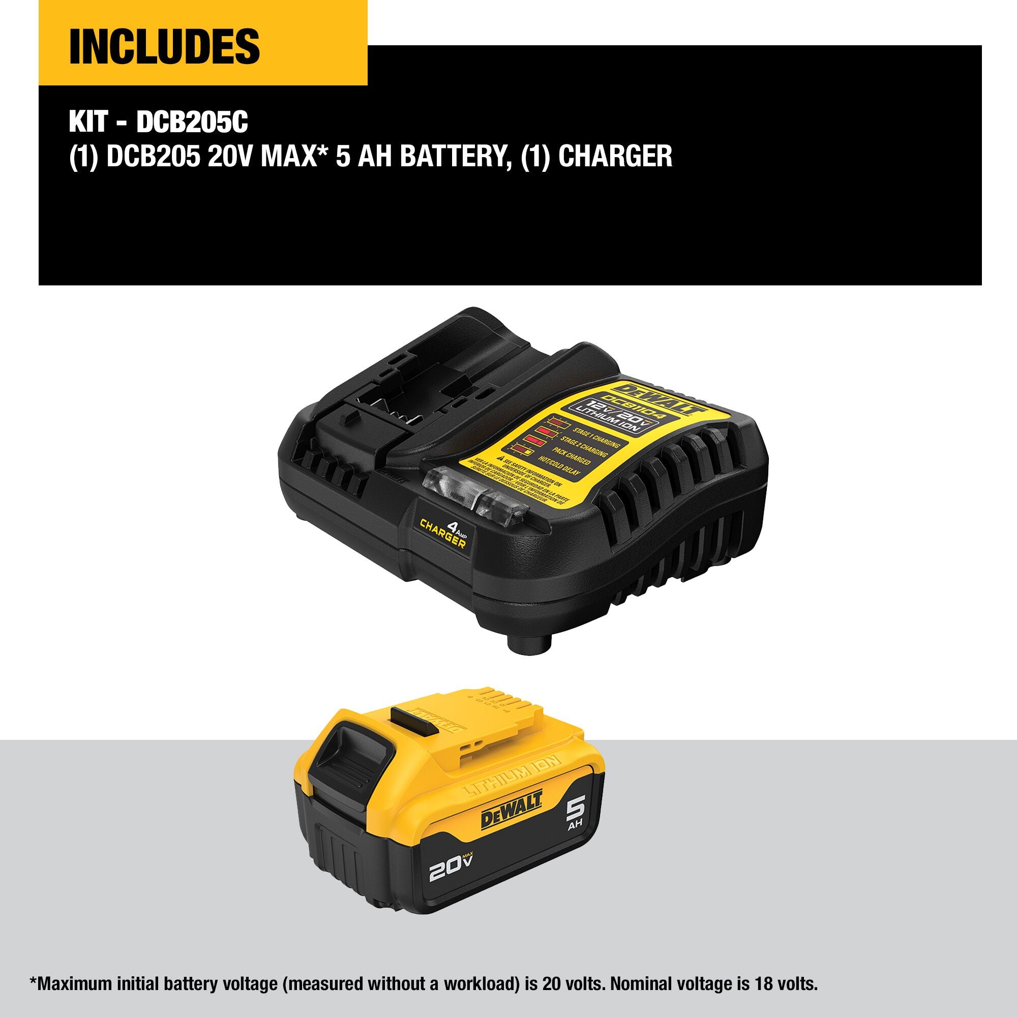 DEWALT DCB205C - 20V MAX XR Lithium-Ion 5.0 Ah Battery and Charger Kit