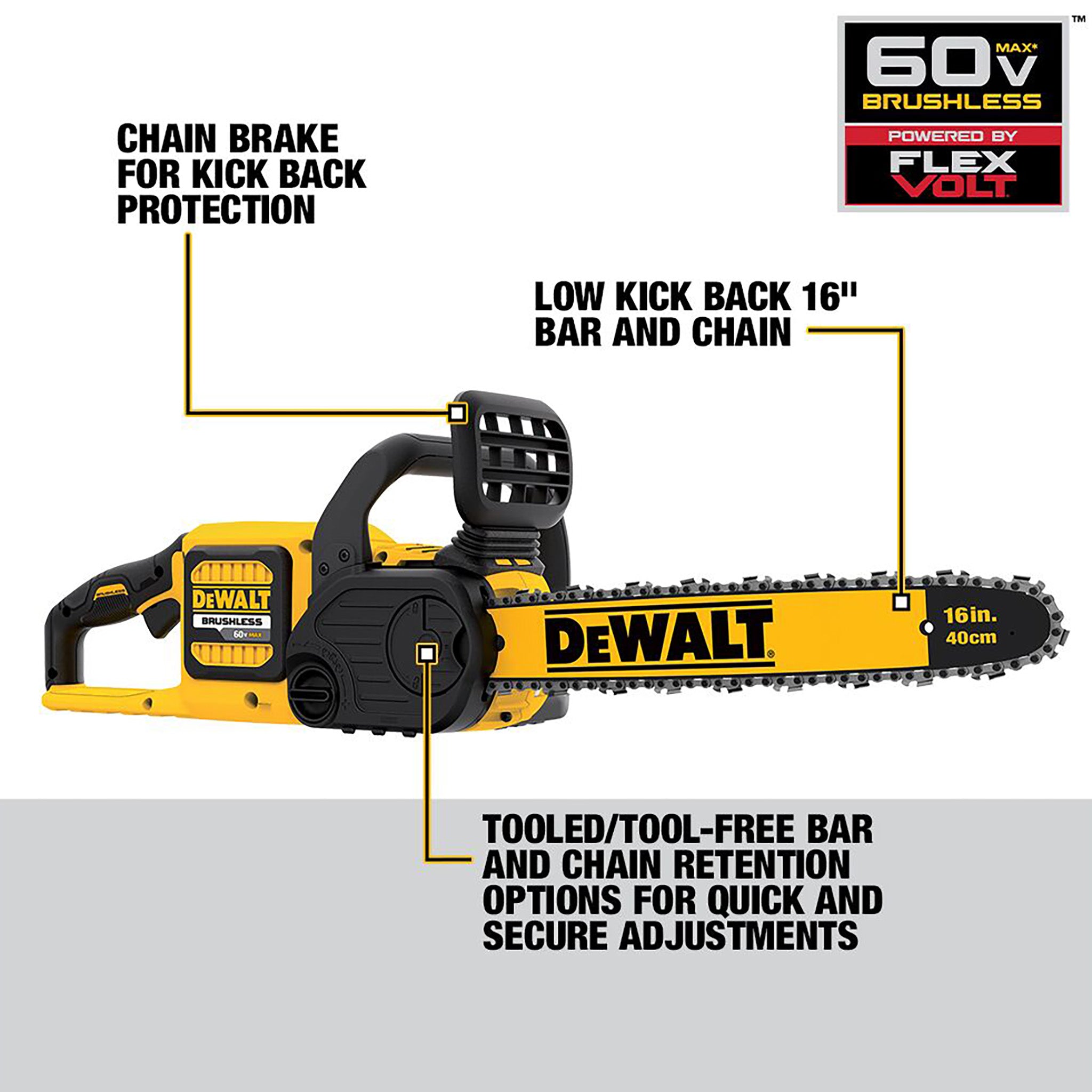 DEWALT DCCS670X1 – Trousse de tronçonneuse sans fil sans balai au lithium-ion 60 V MAX FLEXVOLT de 40,6 cm avec batterie de 9 Ah et chargeur