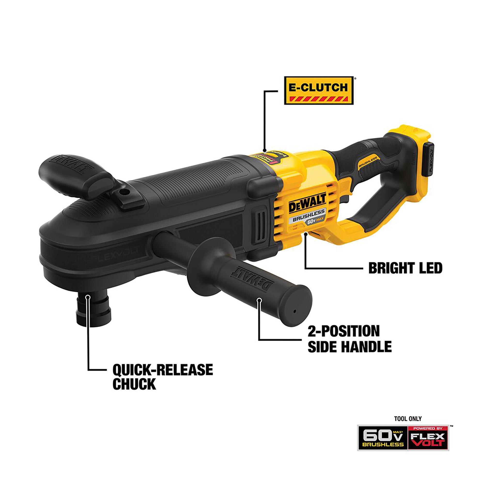 DEWALT DCD471B - Perceuse sans fil sans balai au lithium-ion 60 V MAX FLEXVOLT à changement rapide pour montants et solives avec système E-Clutch (outil seulement)