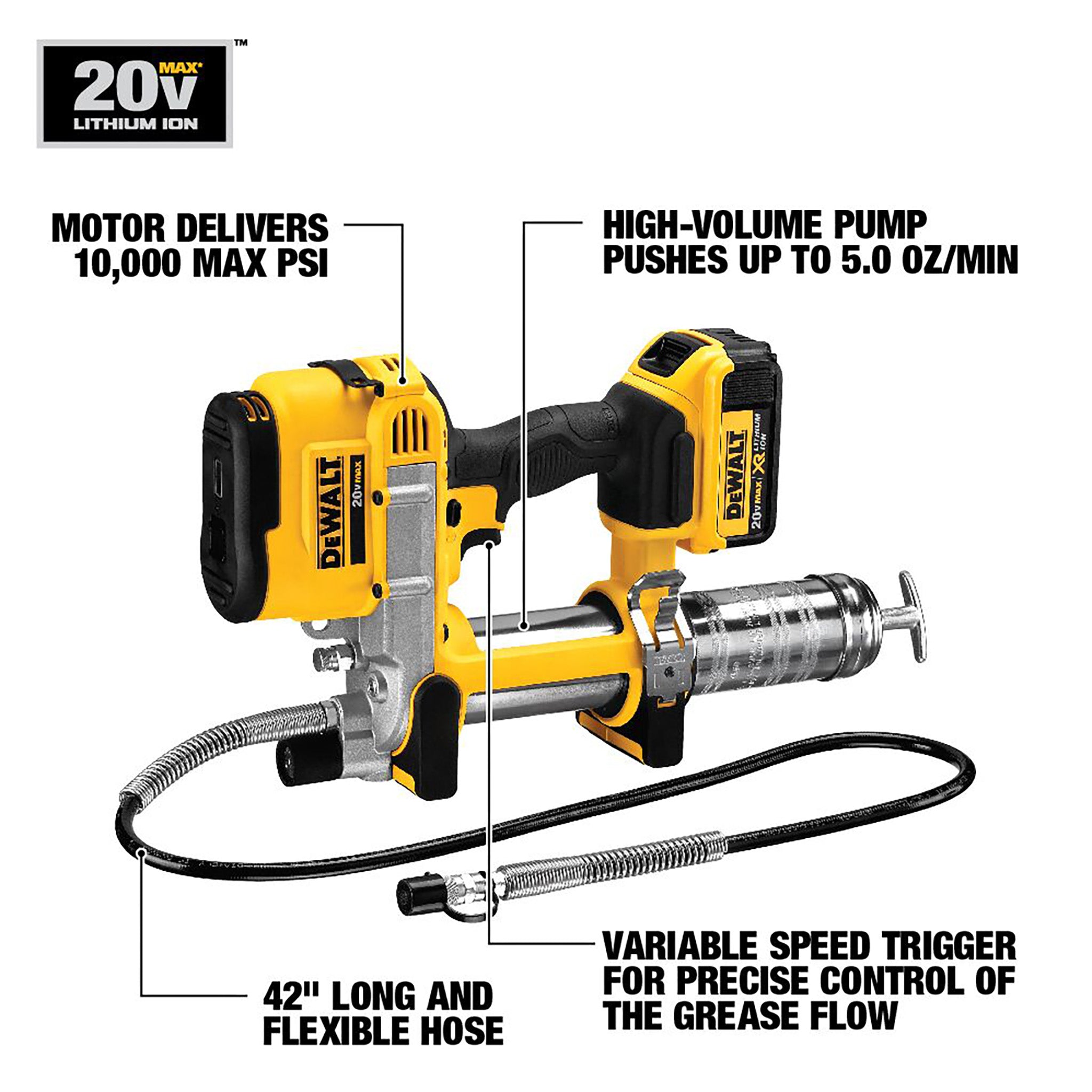 DEWALT DCGG571M1 - 20V MAX Lithium-Ion Cordless Grease Gun Kit with 4Ah Battery, Charger and Case