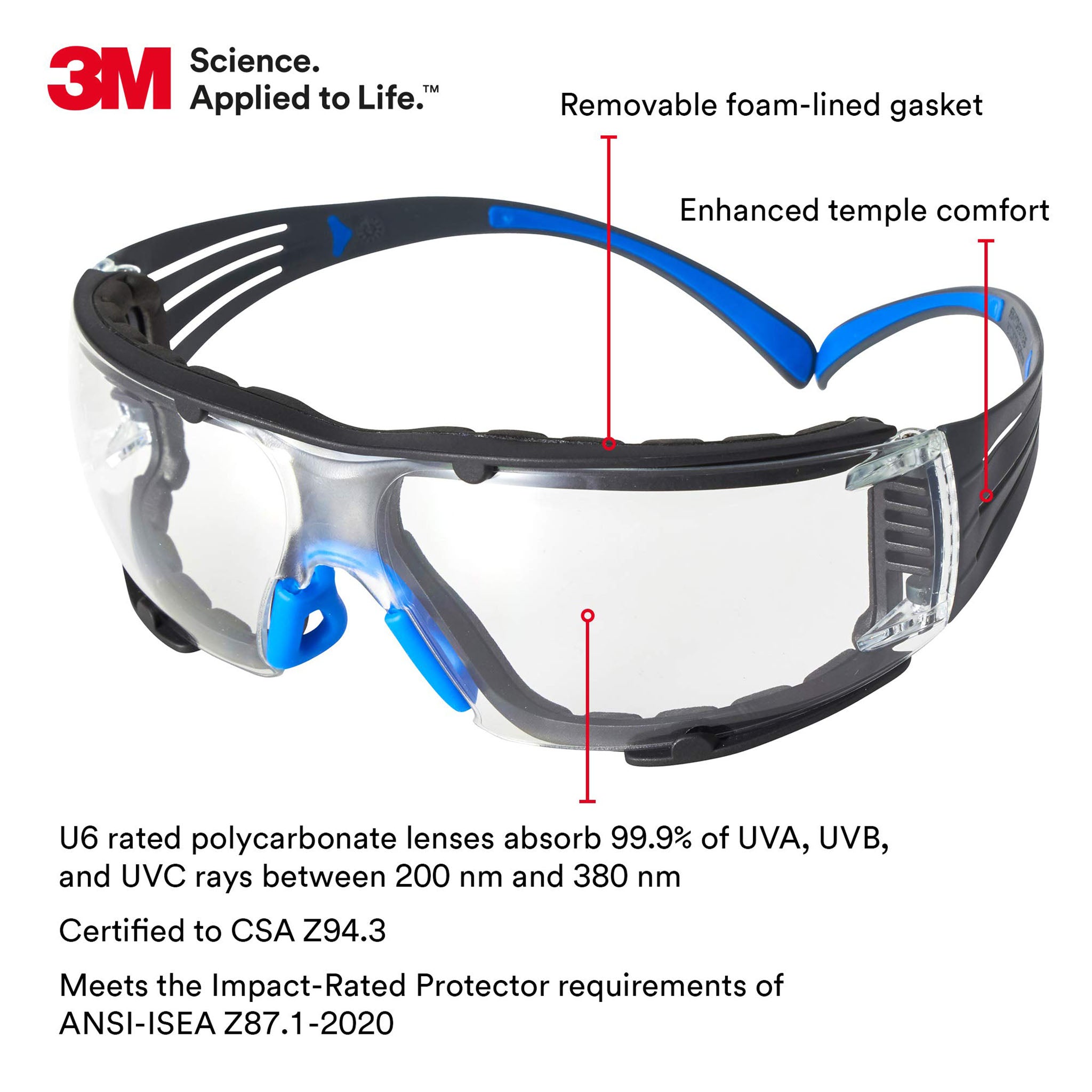 3M™ SecureFit™ SF401SGAF - Safety Glasses, Clear Anti-Fog Lens (20-Pack)