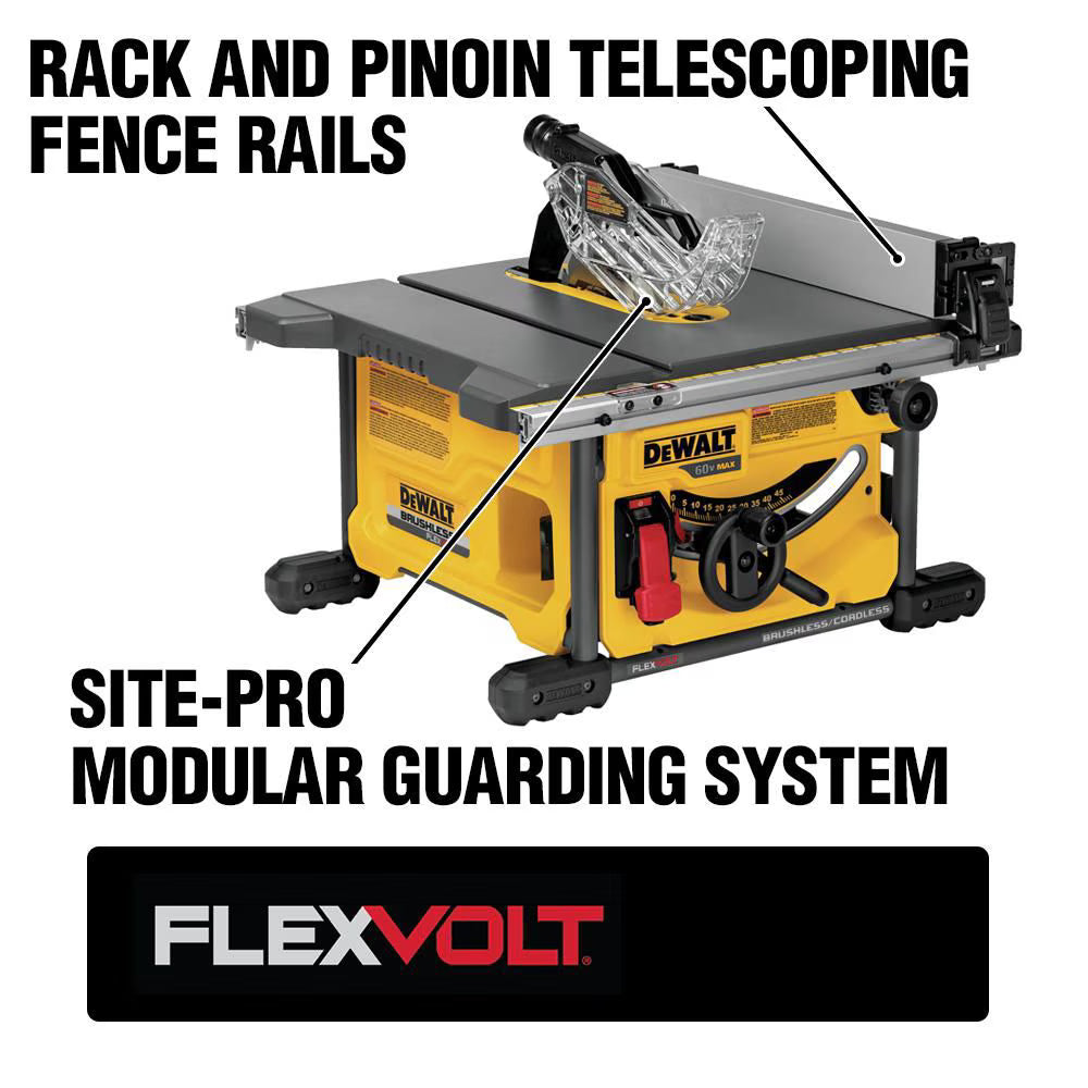 DEWALT DCS7485T1 - Scie de table sans fil sans balai au lithium-ion FLEXVOLT 60 V MAX de 8-1/4 po avec batterie 6 Ah et chargeur