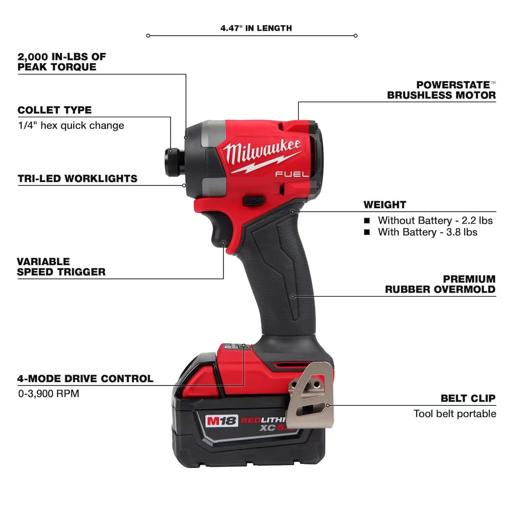 Milwaukee 3697-22 - M18 FUEL 18V Li-Ion Brushless Next Generation Hammer Drill Impact Driver Kit w/ (2) 5.0ah Battery